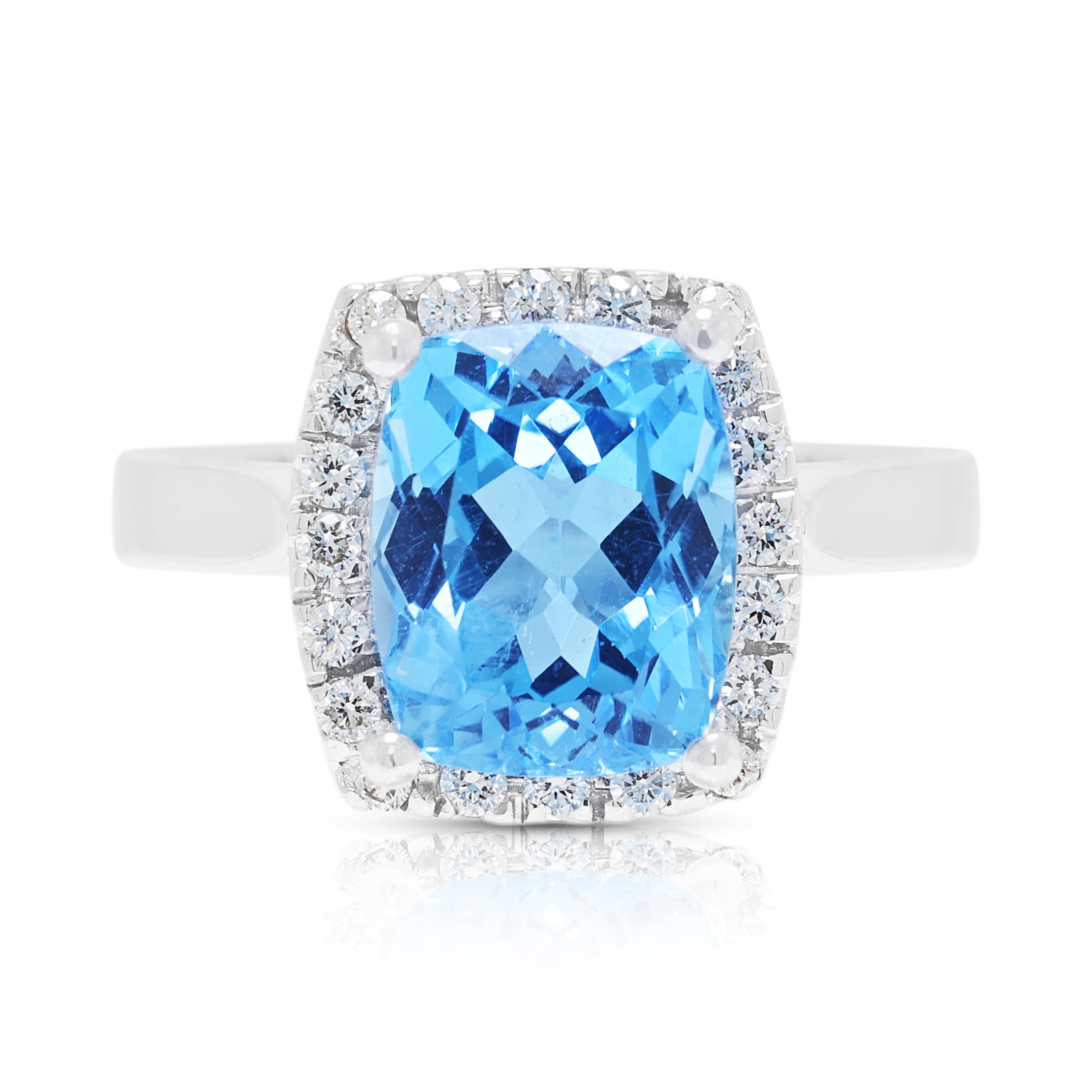 Alluring 5.00ct Topaz and 0.20ct Natural Diamond Halo Ring in 18K White Gold