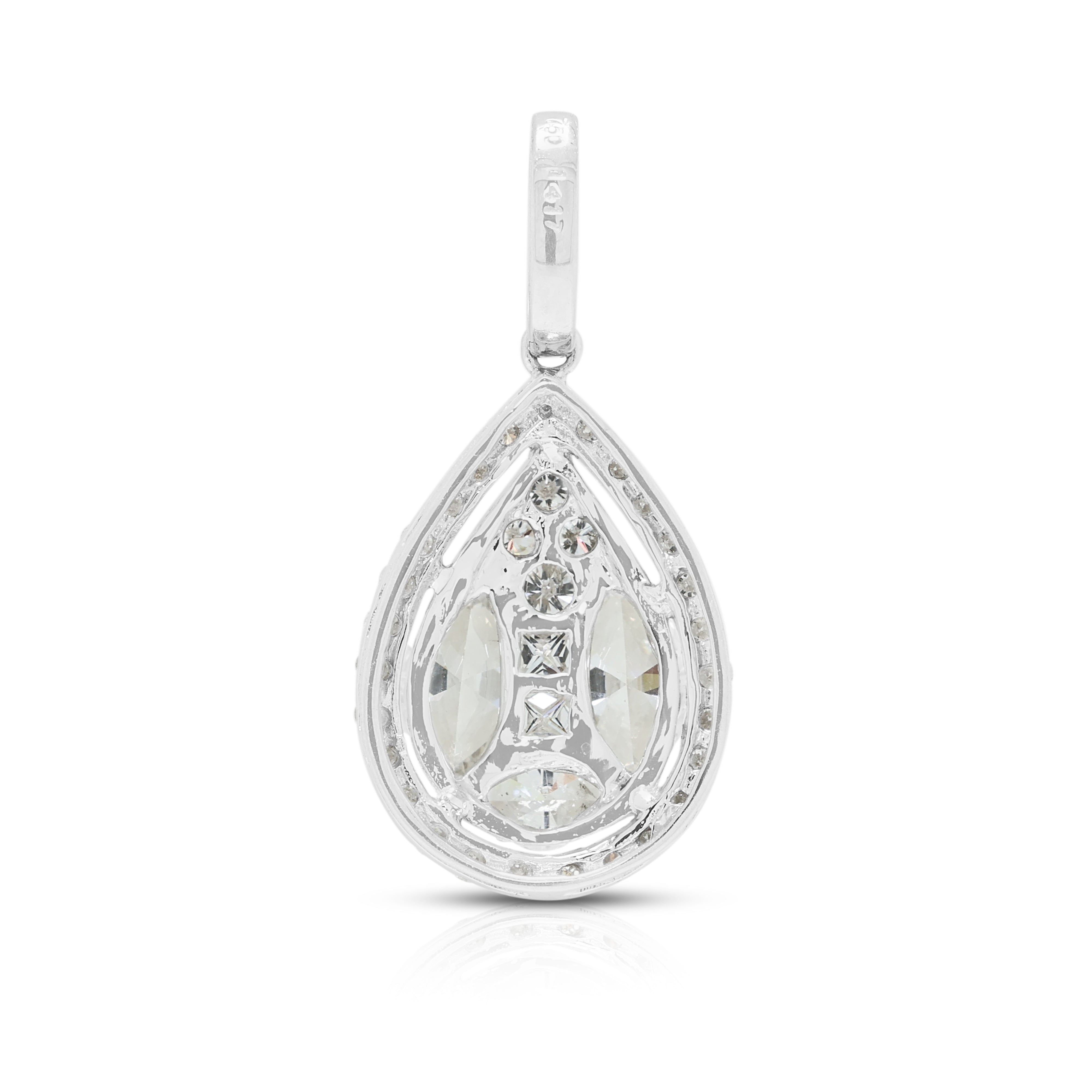 Breathtaking 1.41ct Natural Diamond Illusion Pear Cluster Halo Pendant in 18K White Gold