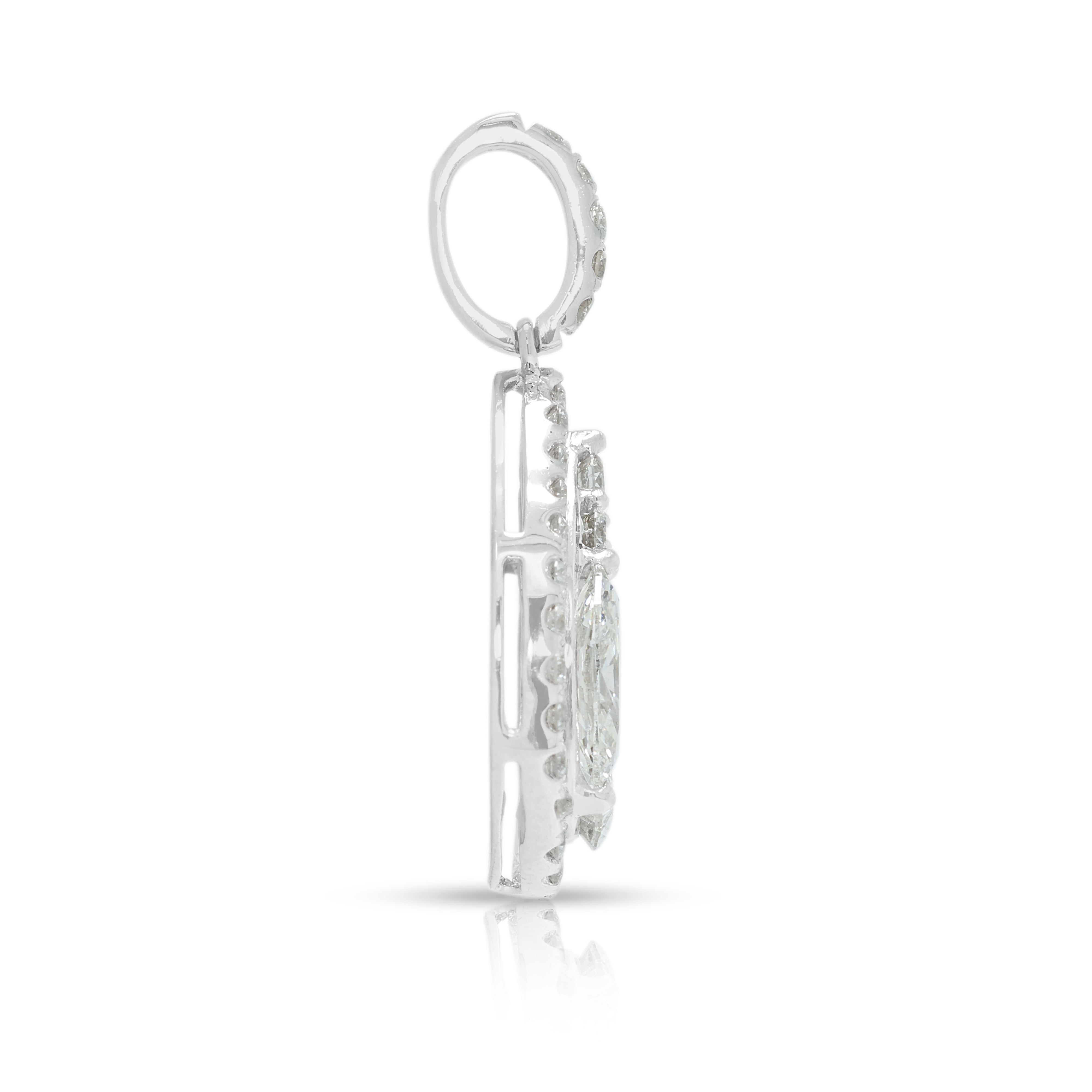 Breathtaking 1.41ct Natural Diamond Illusion Pear Cluster Halo Pendant in 18K White Gold