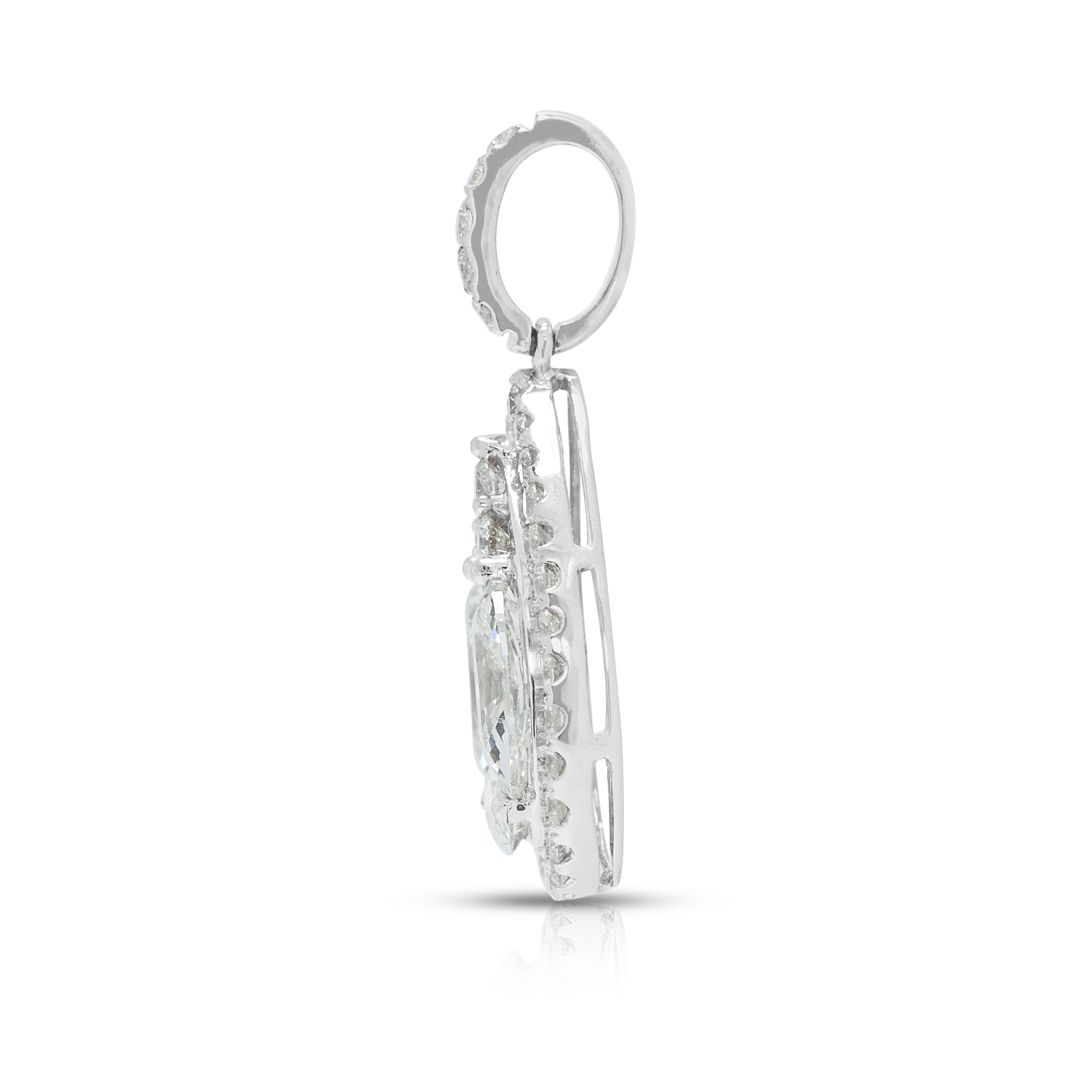 Breathtaking 1.41ct Natural Diamond Illusion Pear Cluster Halo Pendant in 18K White Gold