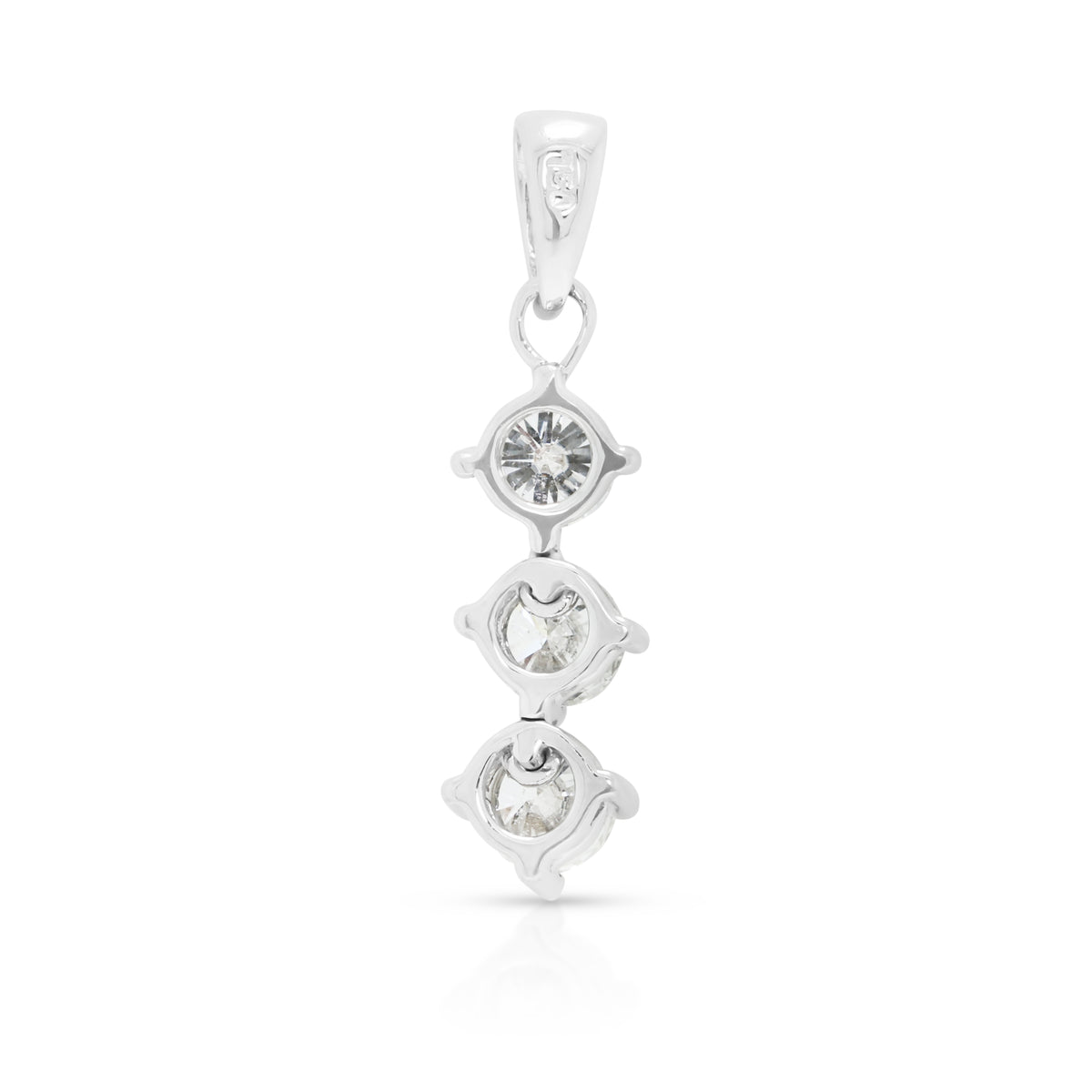 Elegant 0.50ct Natural Diamond Vertical Three Stone Drop Pendant in 18K White Gold