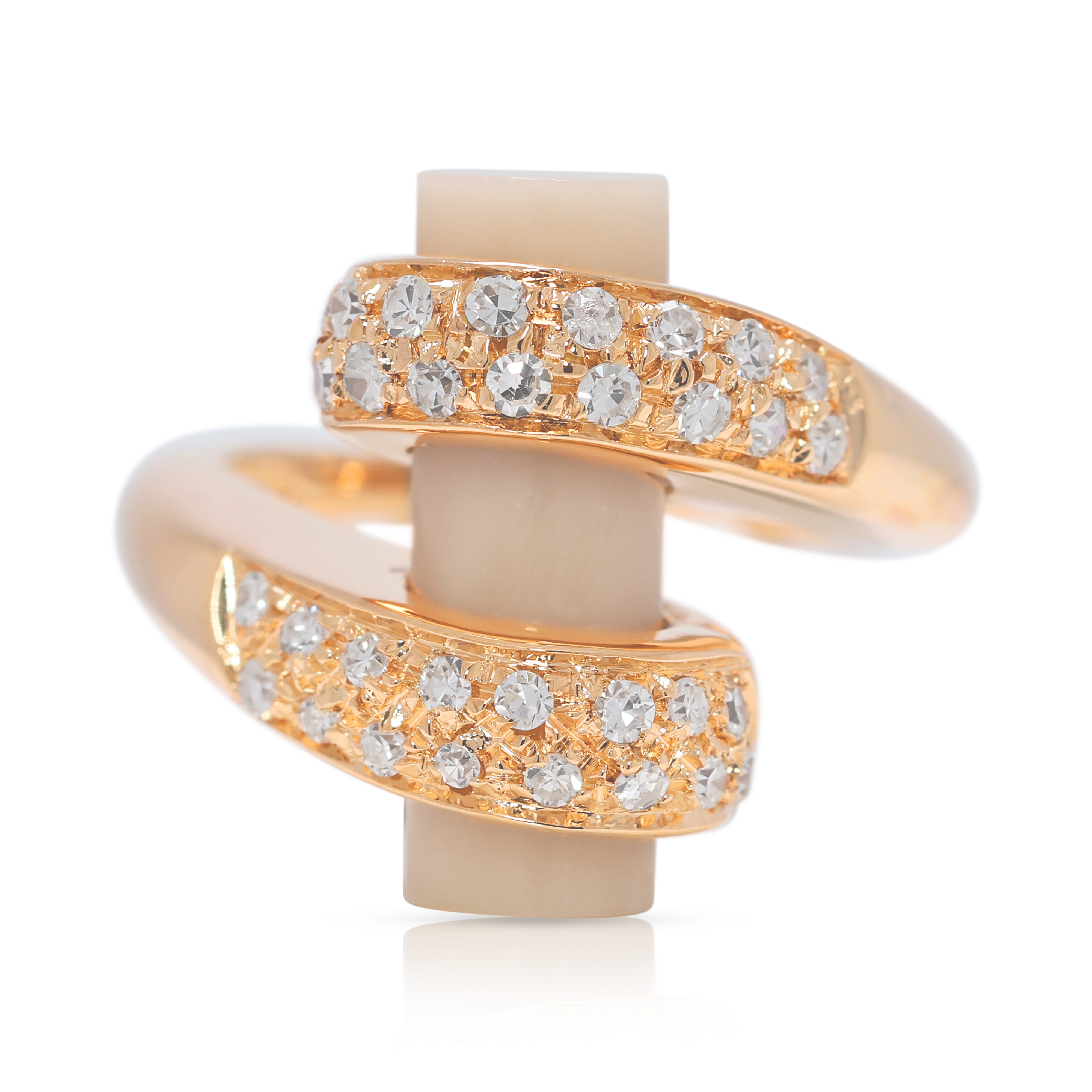 Charming 0.64ct Natural Diamond & Coral Wrap Ring in 18K Yellow Gold (New)