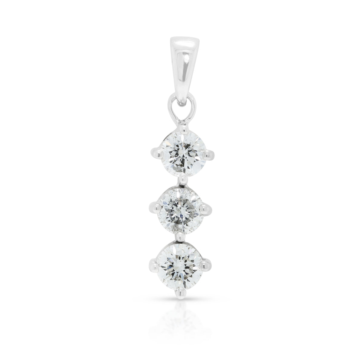 Elegant 0.50ct Natural Diamond Vertical Three Stone Drop Pendant in 18K White Gold