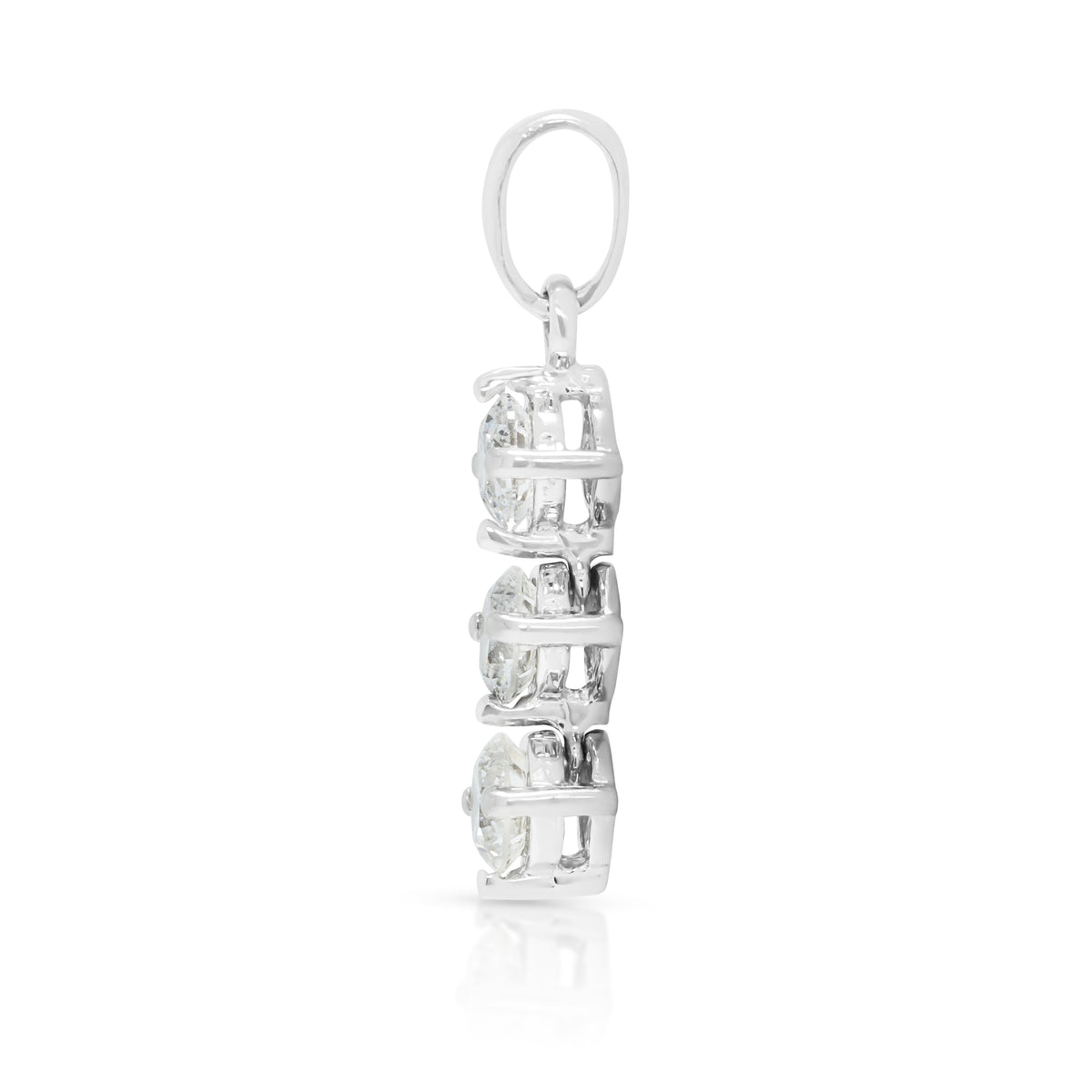 Elegant 0.50ct Natural Diamond Vertical Three Stone Drop Pendant in 18K White Gold