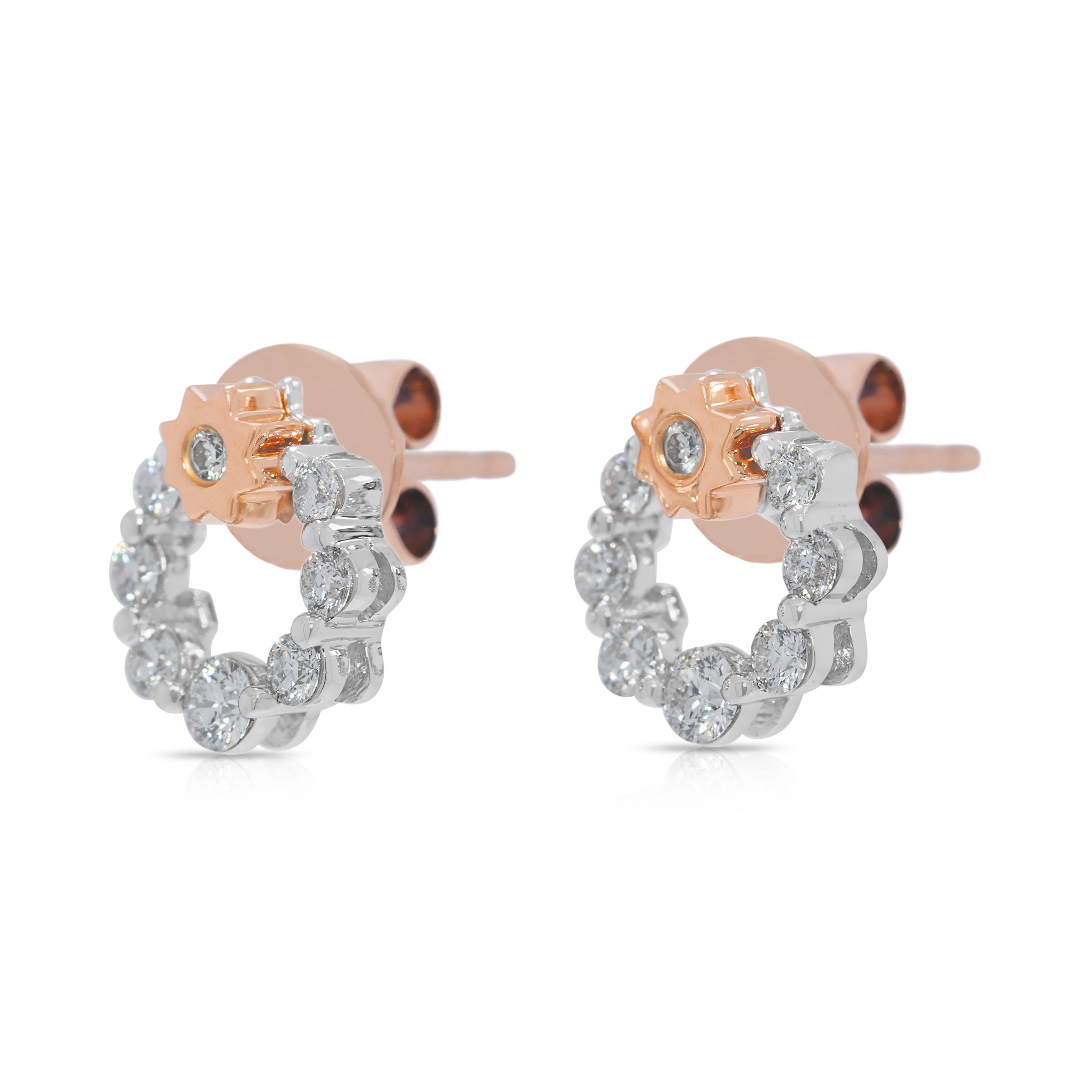Chic 0.32ct Natural Diamond Cluster 18K Two-Toned Gold Stud Earrings