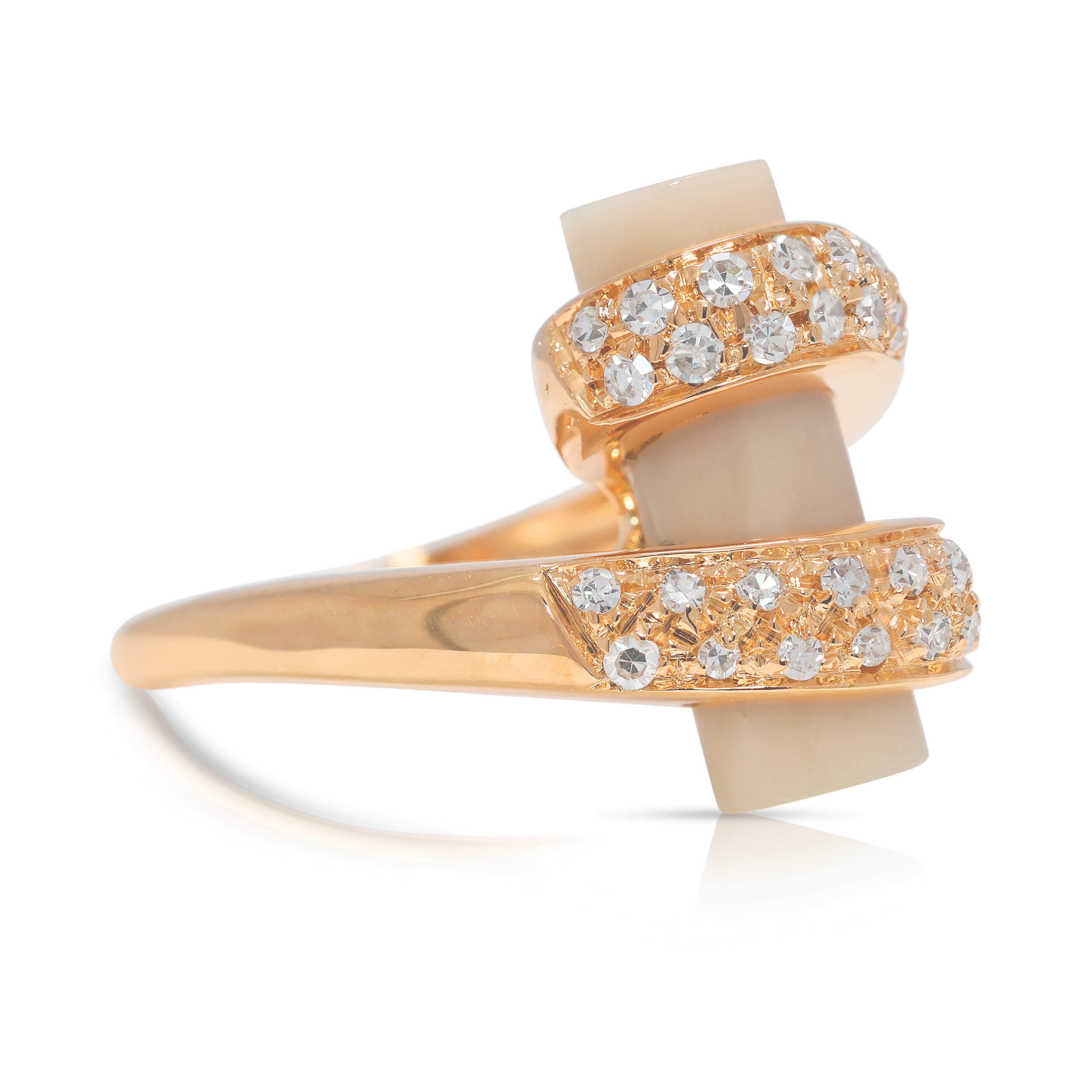 Charming 0.64ct Natural Diamond & Coral Wrap Ring in 18K Yellow Gold (New)