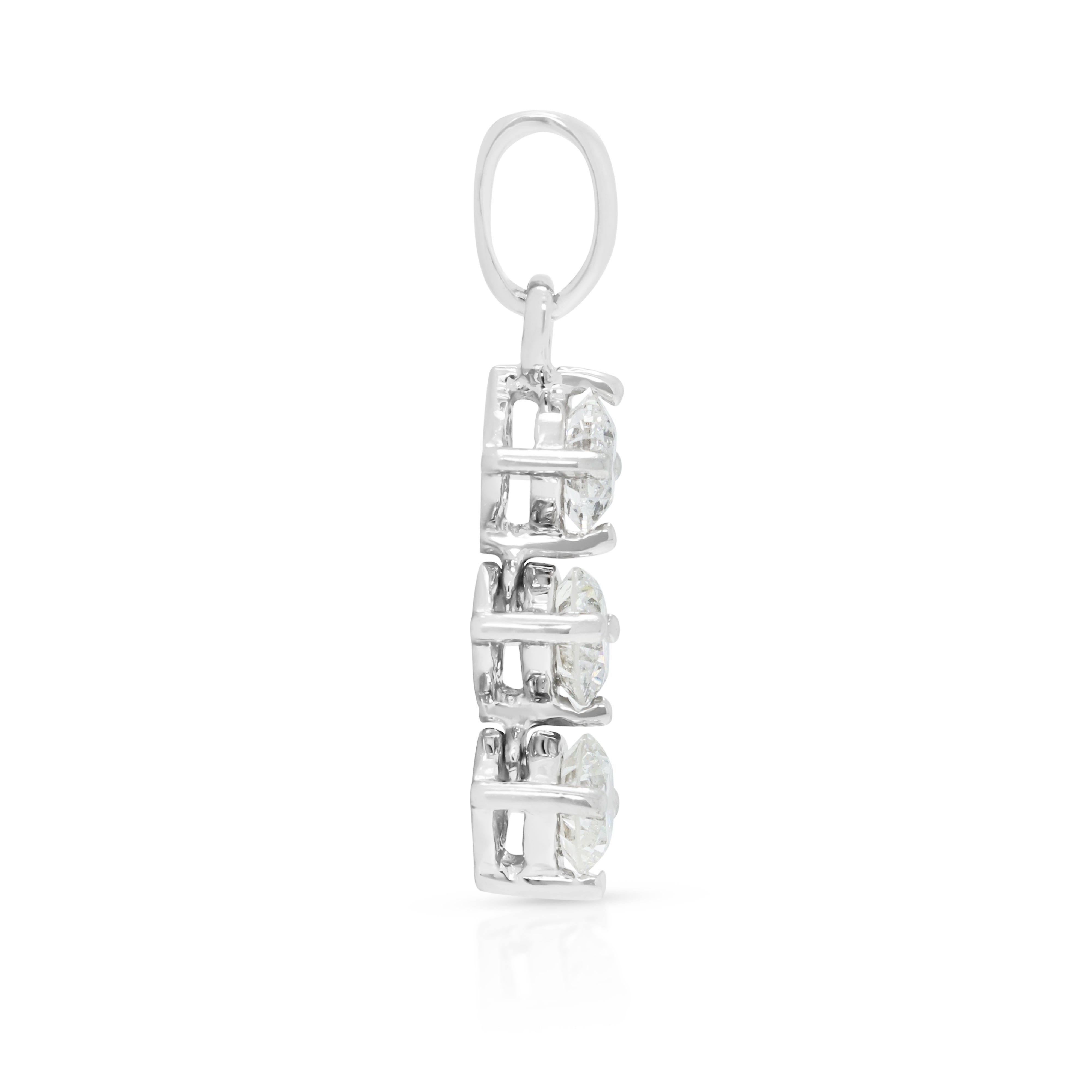 Elegant 0.50ct Natural Diamond Vertical Three Stone Drop Pendant in 18K White Gold