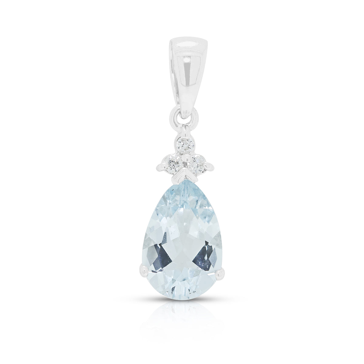 Elegant 1.30ct Aquamarine and 0.03ct Natural Diamond Floral Drop Pendant in 18K White Gold
