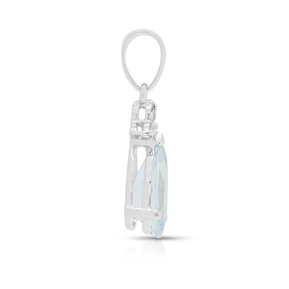 Elegant 1.30ct Aquamarine and 0.03ct Natural Diamond Floral Drop Pendant in 18K White Gold