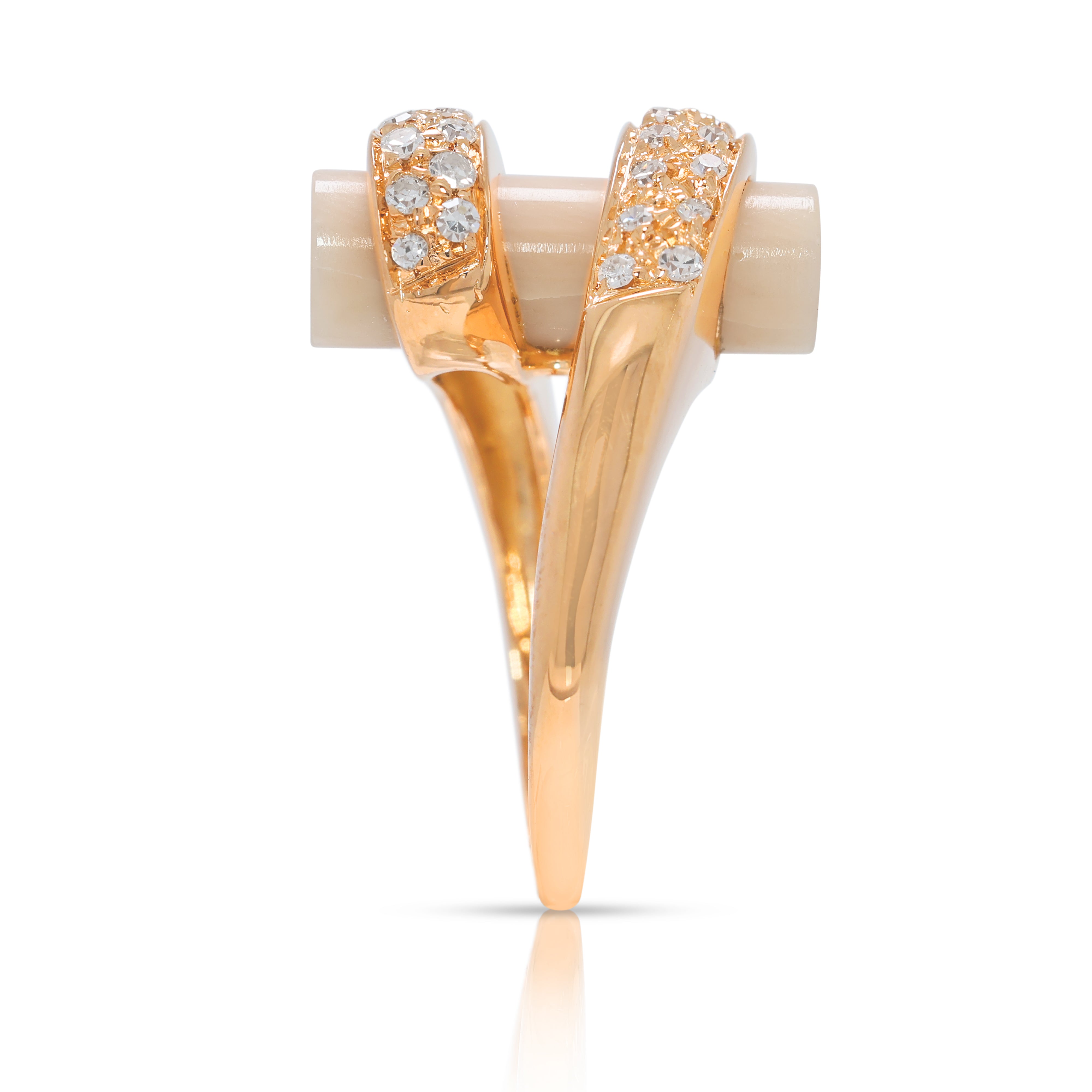 Charming 0.64ct Natural Diamond & Coral Wrap Ring in 18K Yellow Gold (New)