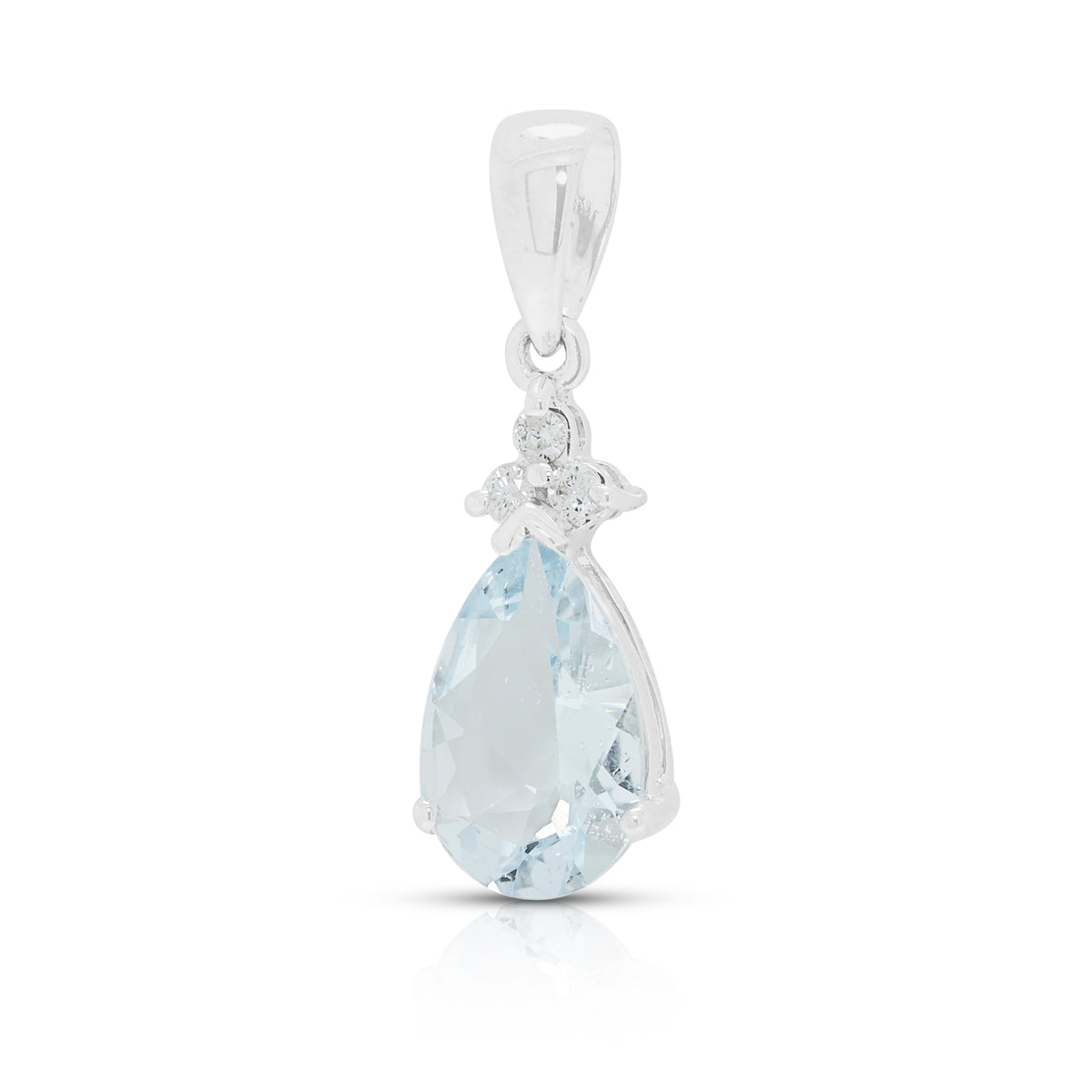 Elegant 1.30ct Aquamarine and 0.03ct Natural Diamond Floral Drop Pendant in 18K White Gold
