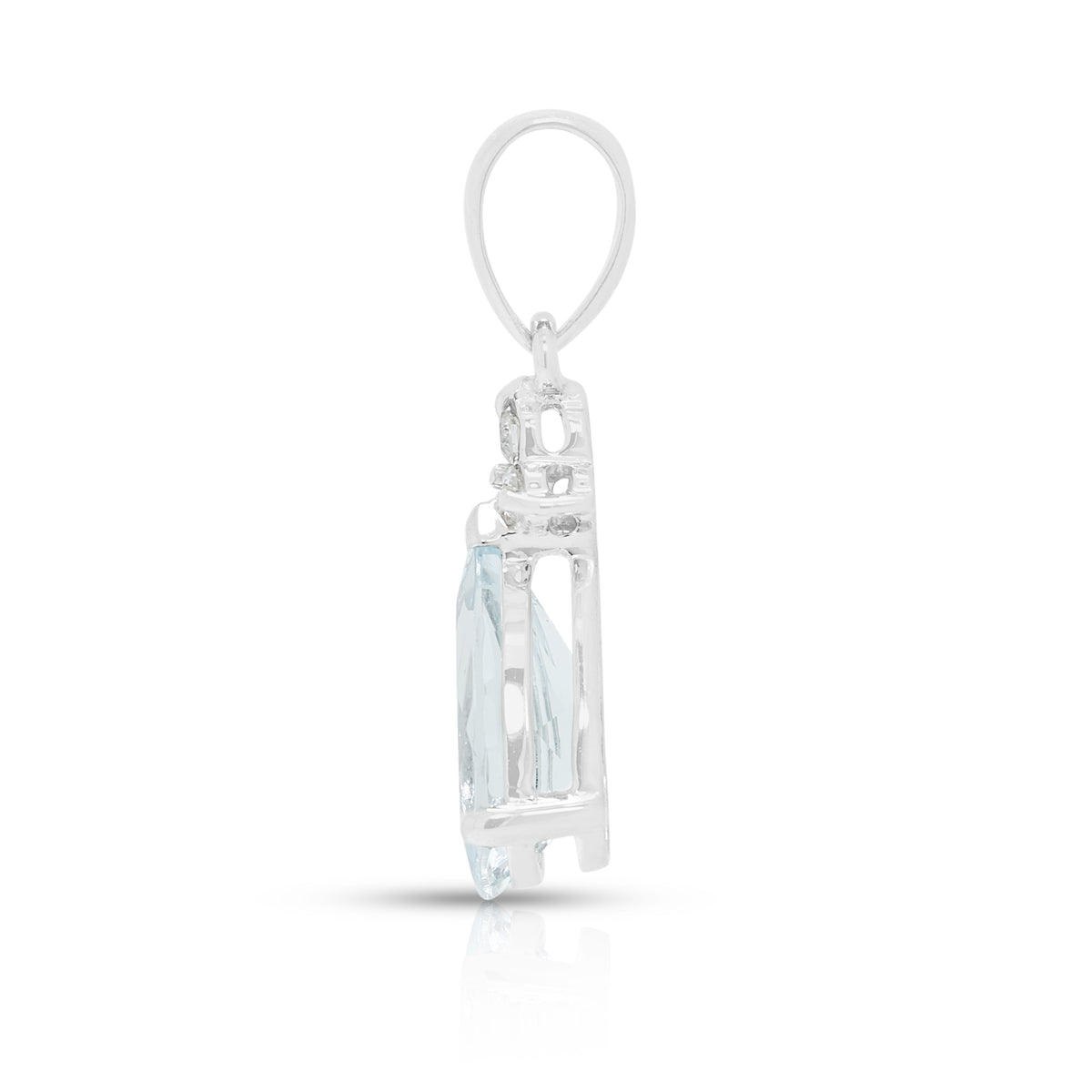 Elegant 1.30ct Aquamarine and 0.03ct Natural Diamond Floral Drop Pendant in 18K White Gold