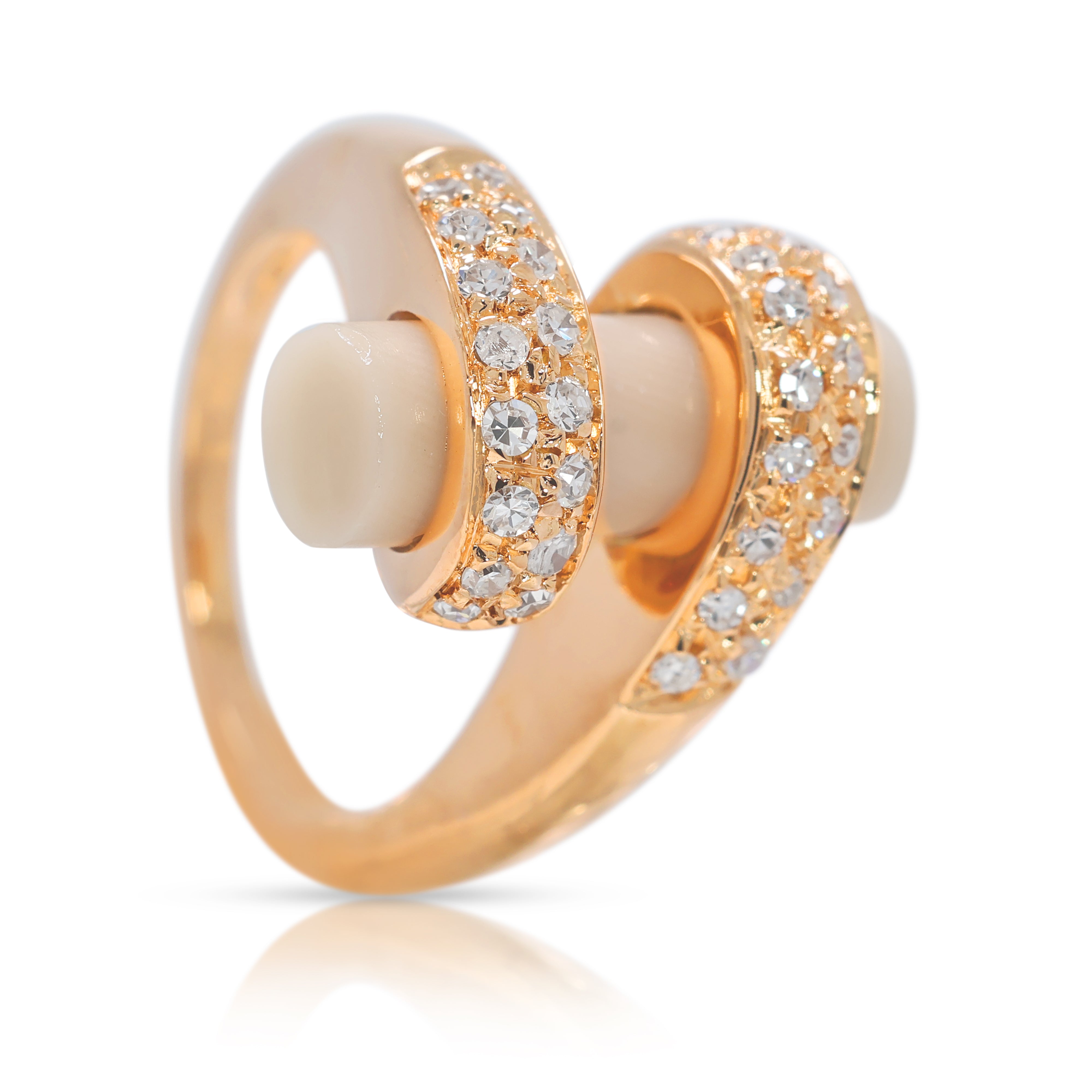 Charming 0.64ct Natural Diamond & Coral Wrap Ring in 18K Yellow Gold (New)
