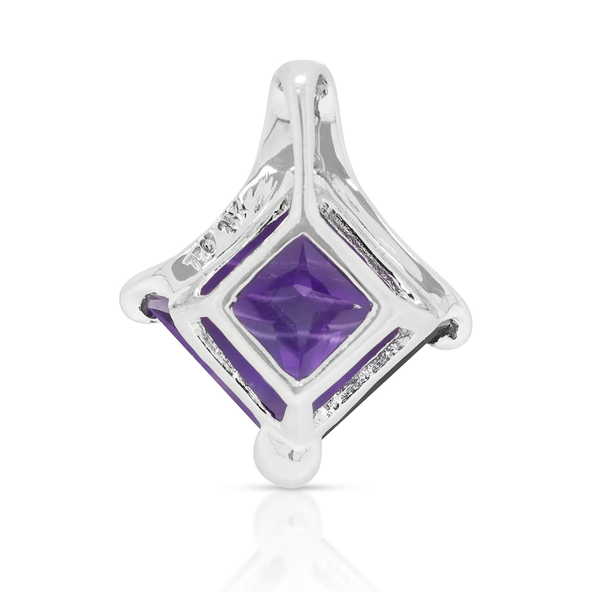 Elegant 2.40ct Amethyst and 0.01ct Natural Diamond Princess Cut Pendant in 18K White Gold