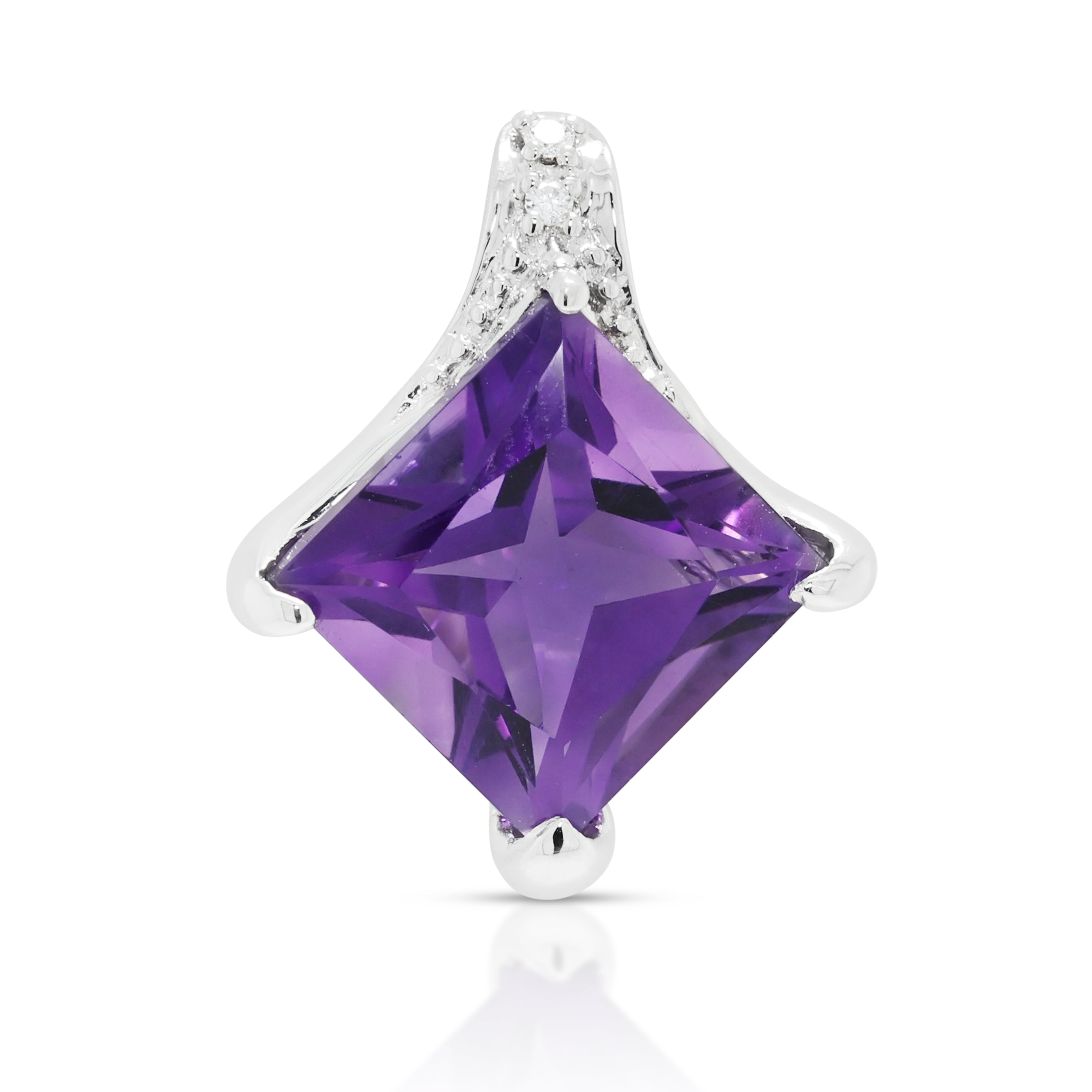 Elegant 2.40ct Amethyst and 0.01ct Natural Diamond Princess Cut Pendant in 18K White Gold