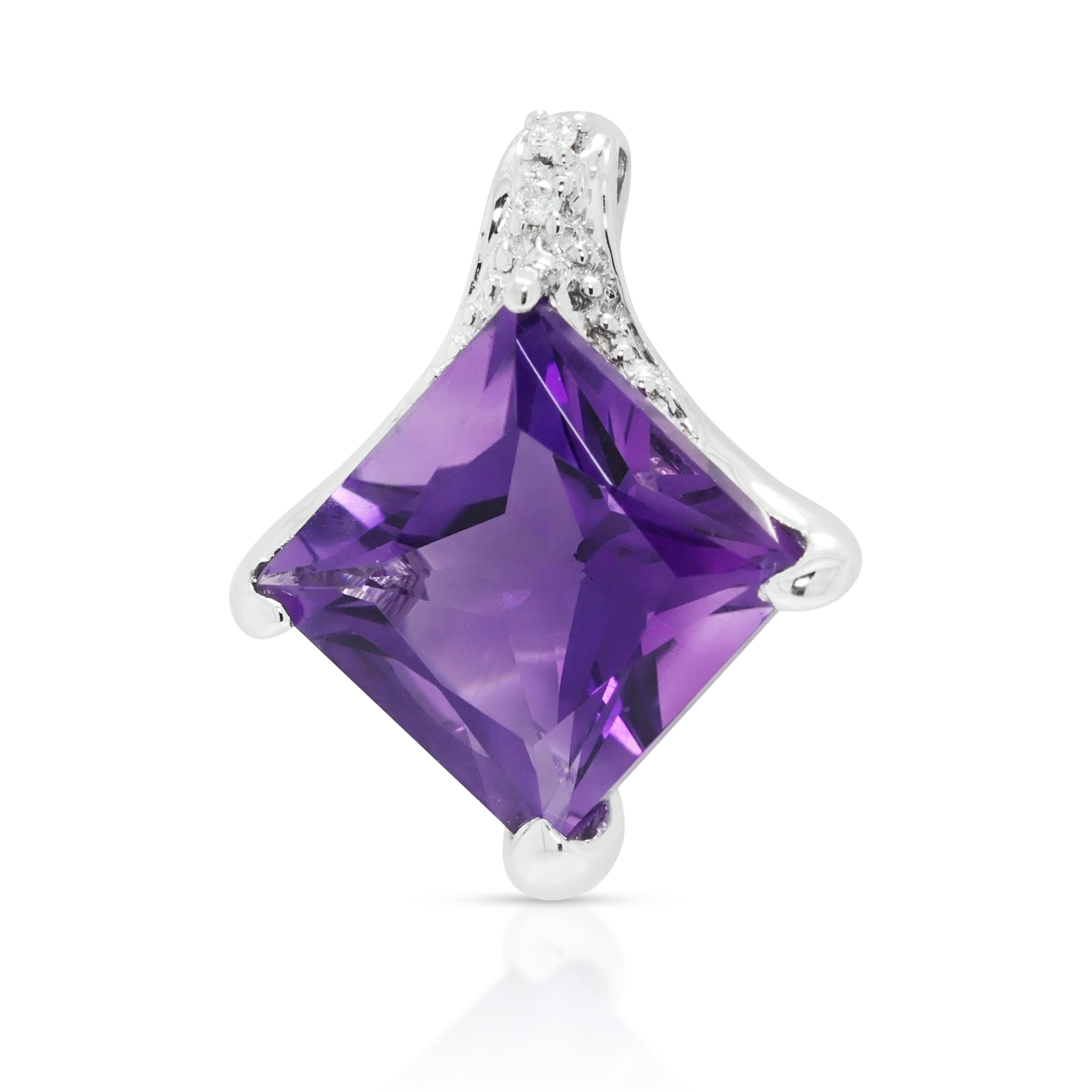 Elegant 2.40ct Amethyst and 0.01ct Natural Diamond Princess Cut Pendant in 18K White Gold