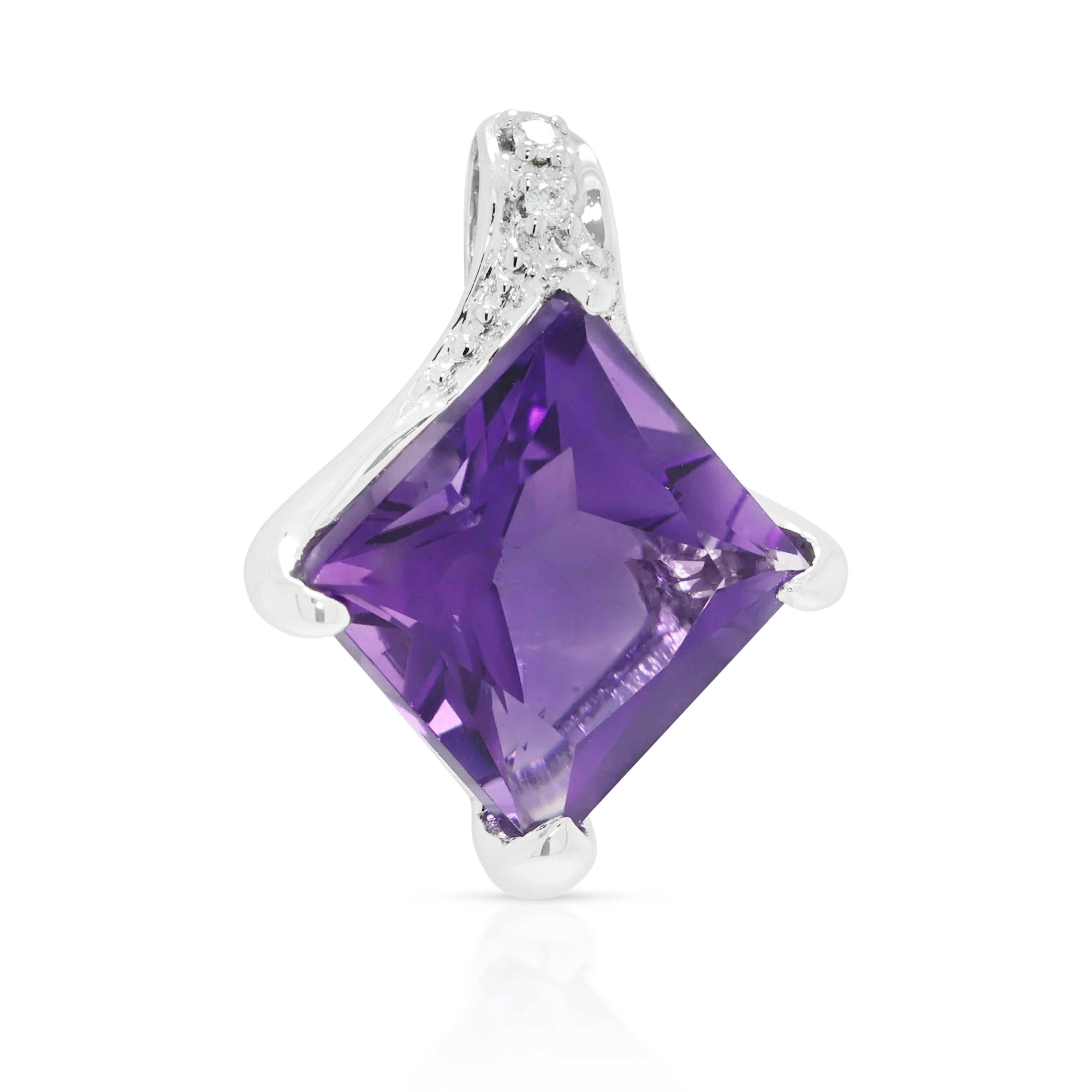 Elegant 2.40ct Amethyst and 0.01ct Natural Diamond Princess Cut Pendant in 18K White Gold