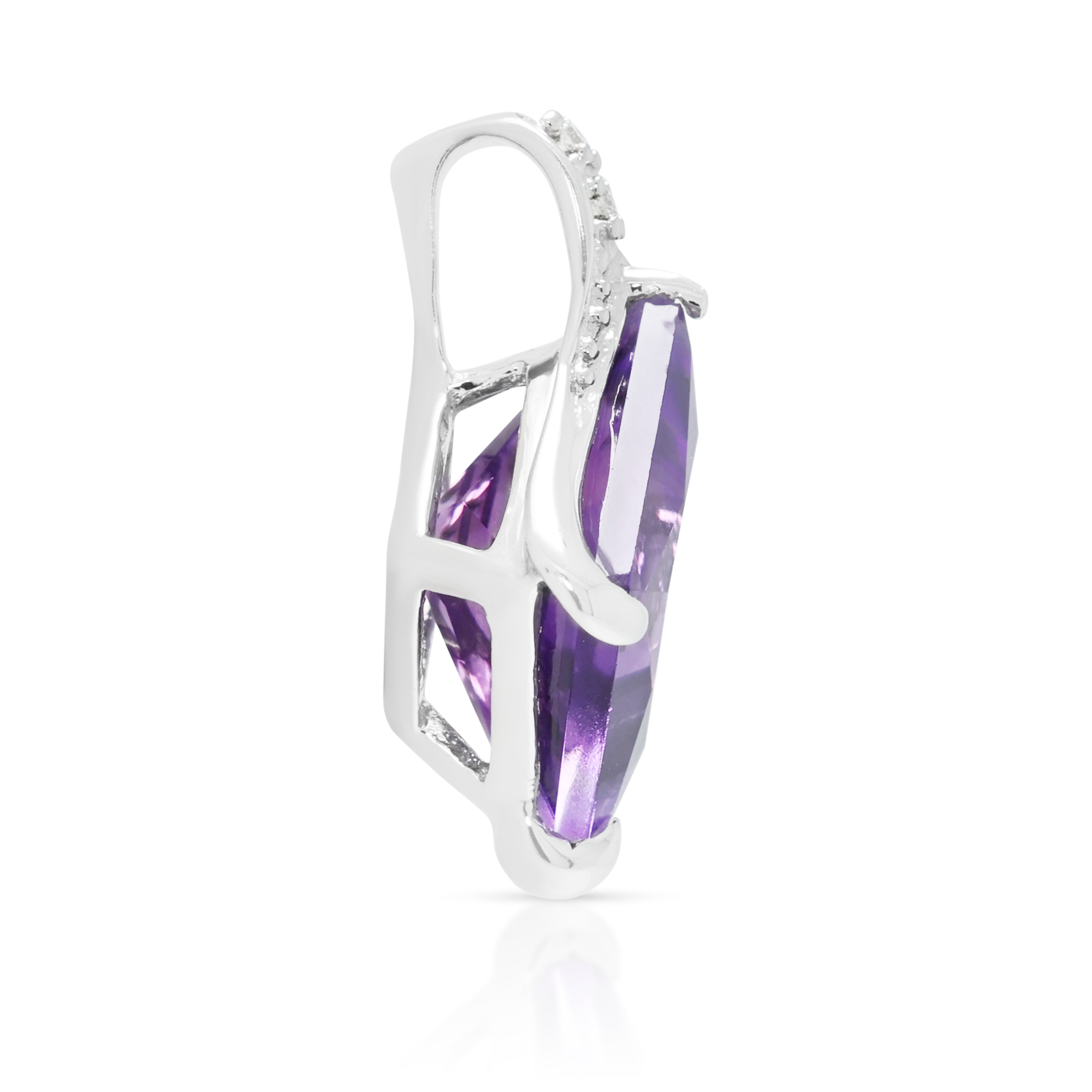Elegant 2.40ct Amethyst and 0.01ct Natural Diamond Princess Cut Pendant in 18K White Gold