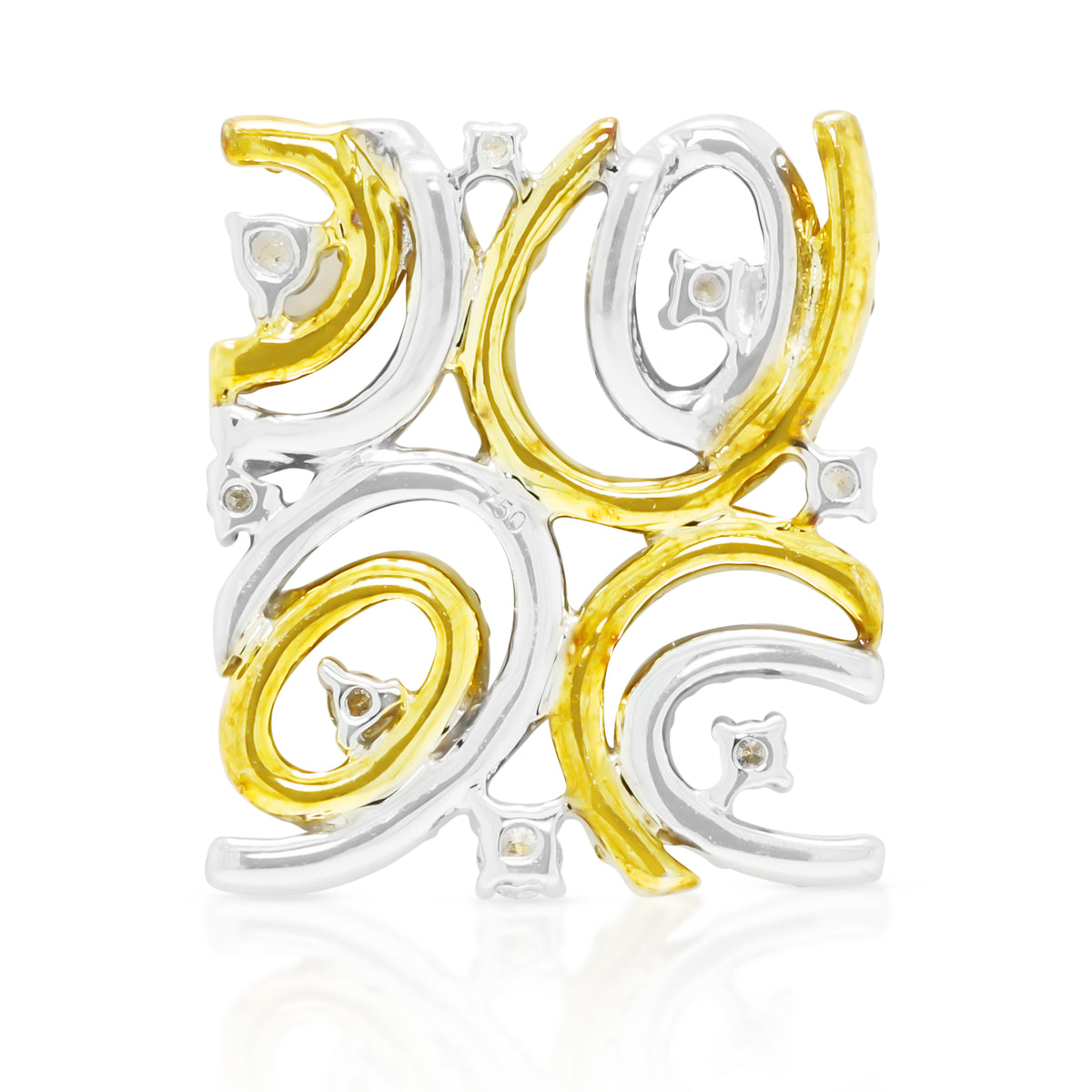 Ornate 0.47ct Natural Diamond Geometric Scroll Plaque Pendant in 18K Two-Tone Gold