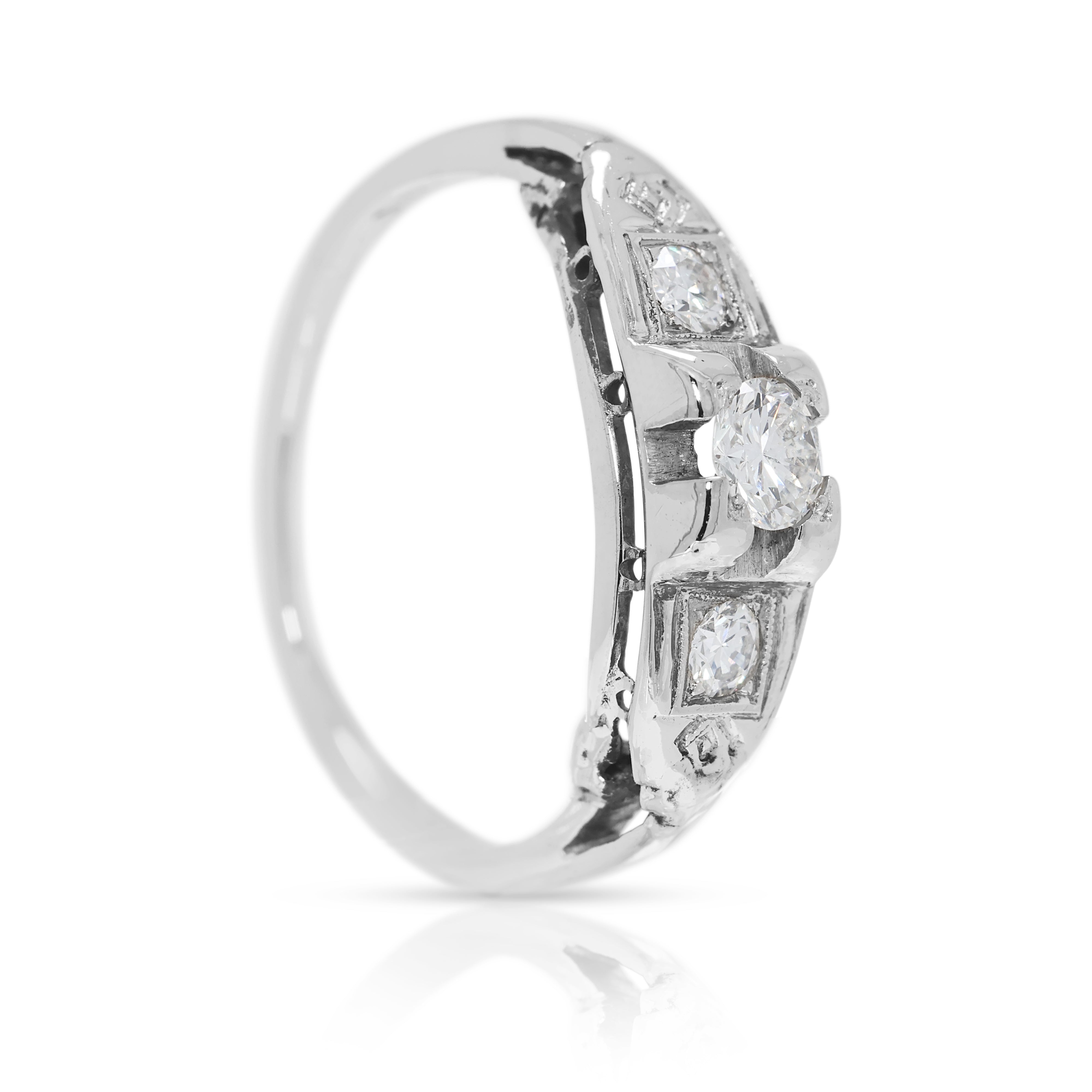 Vintage 0.35ct Three-Stone Natural Diamond Ring in 12K White Gold