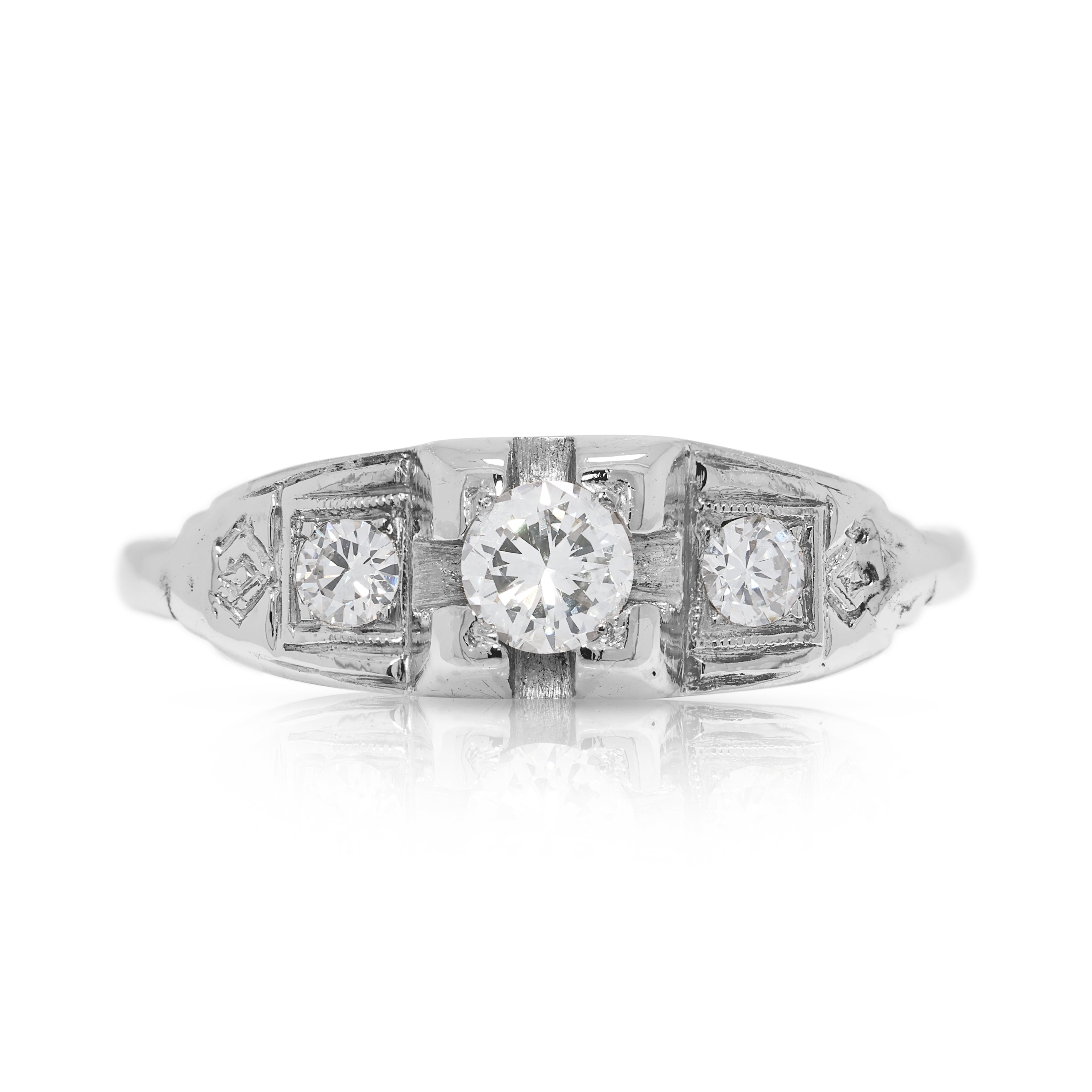 Vintage 0.35ct Three-Stone Natural Diamond Ring in 12K White Gold