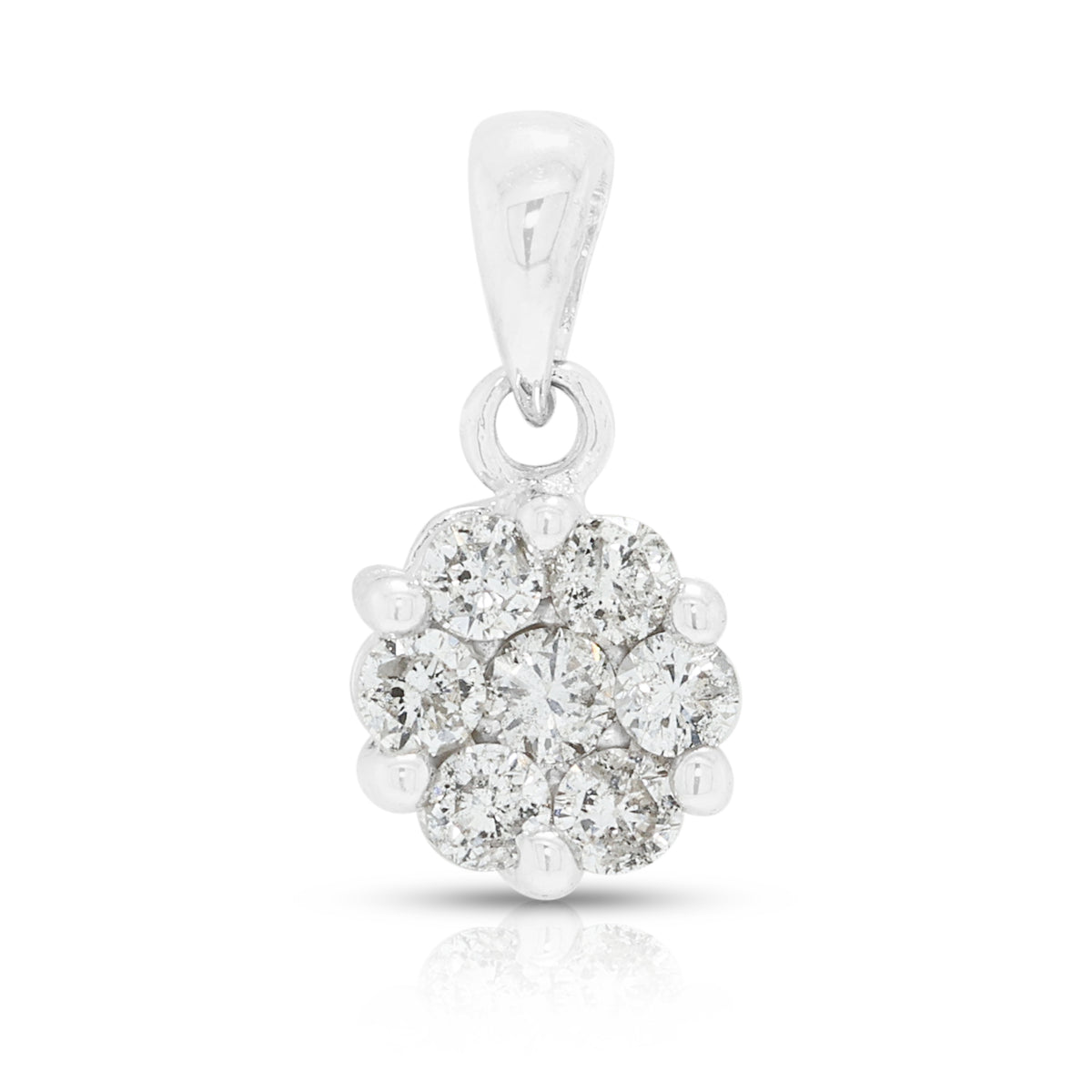 Delicate 0.10ct Natural Diamond Classic Flower Cluster Pendant in 18K White Gold