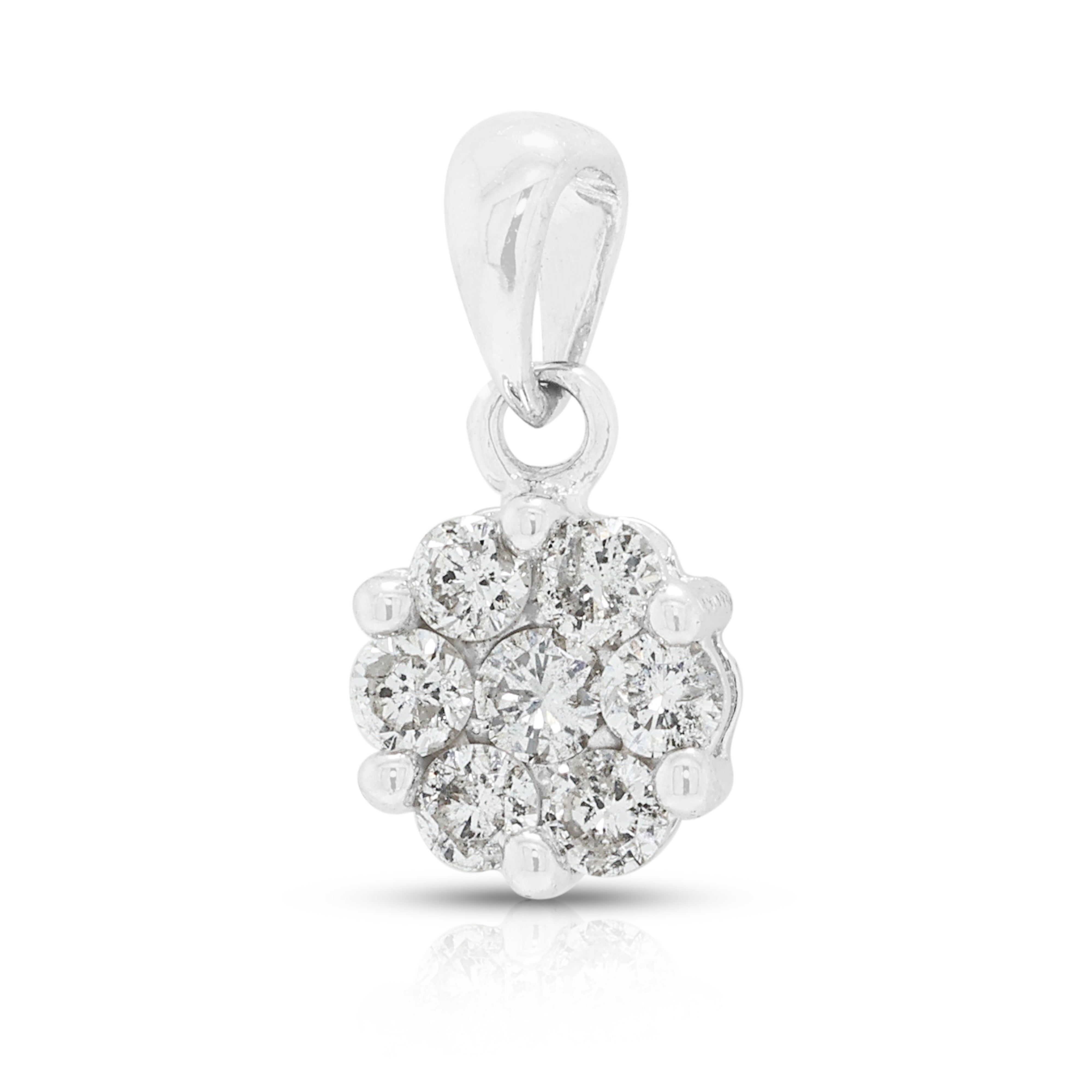 Delicate 0.10ct Natural Diamond Classic Flower Cluster Pendant in 18K White Gold