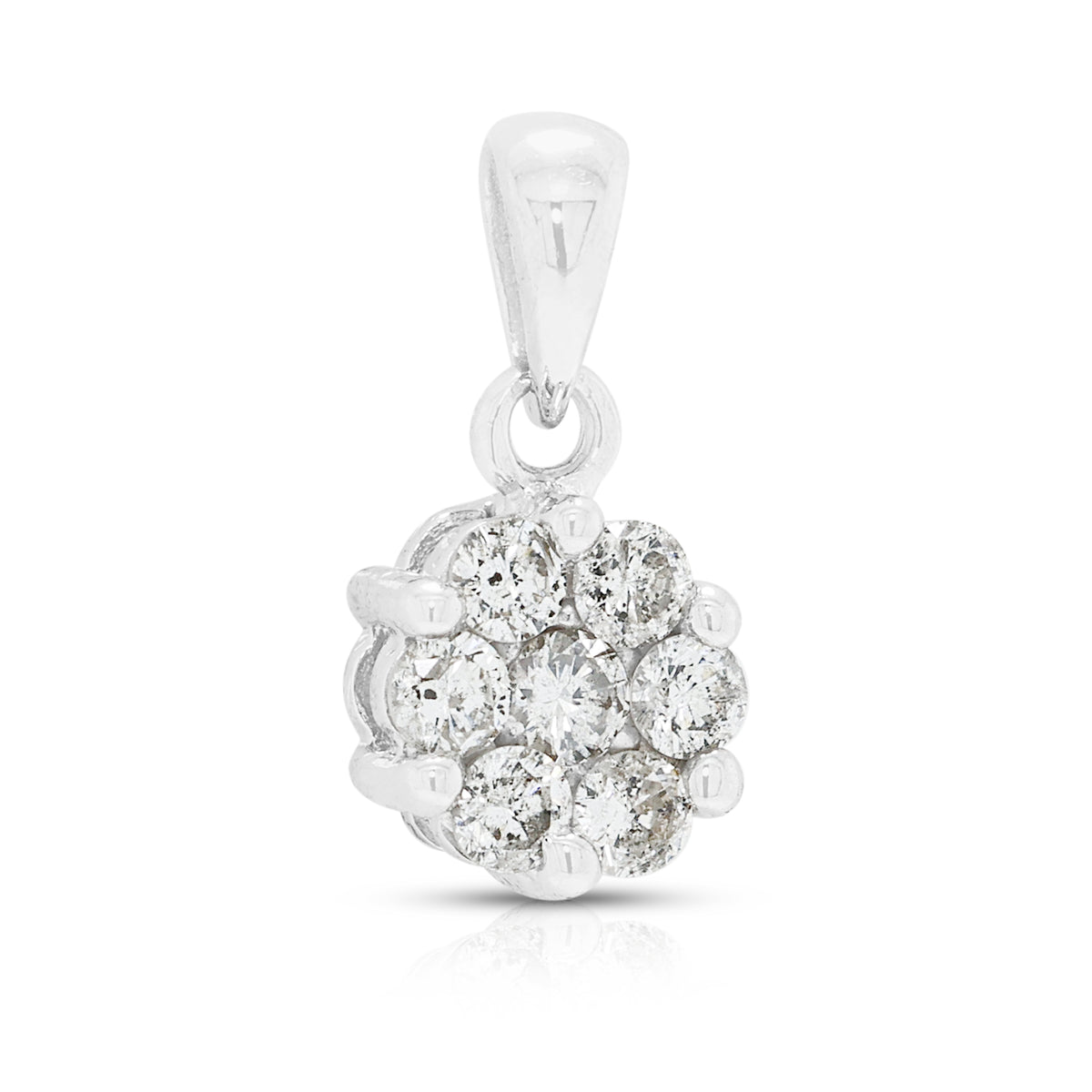 Delicate 0.10ct Natural Diamond Classic Flower Cluster Pendant in 18K White Gold