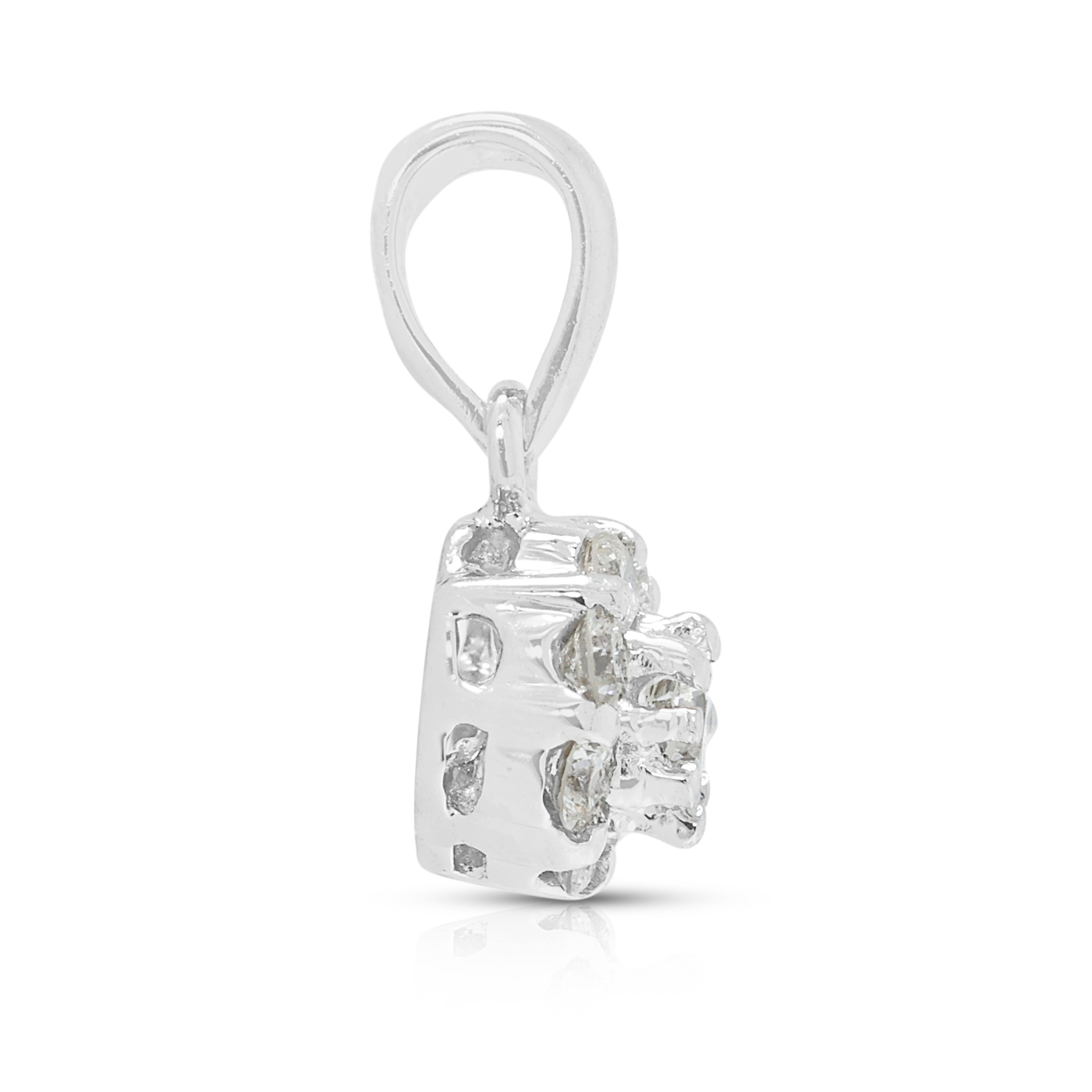 Elegant 0.09ct Natural Diamond Classic Flower Cluster Pendant in 18K White Gold
