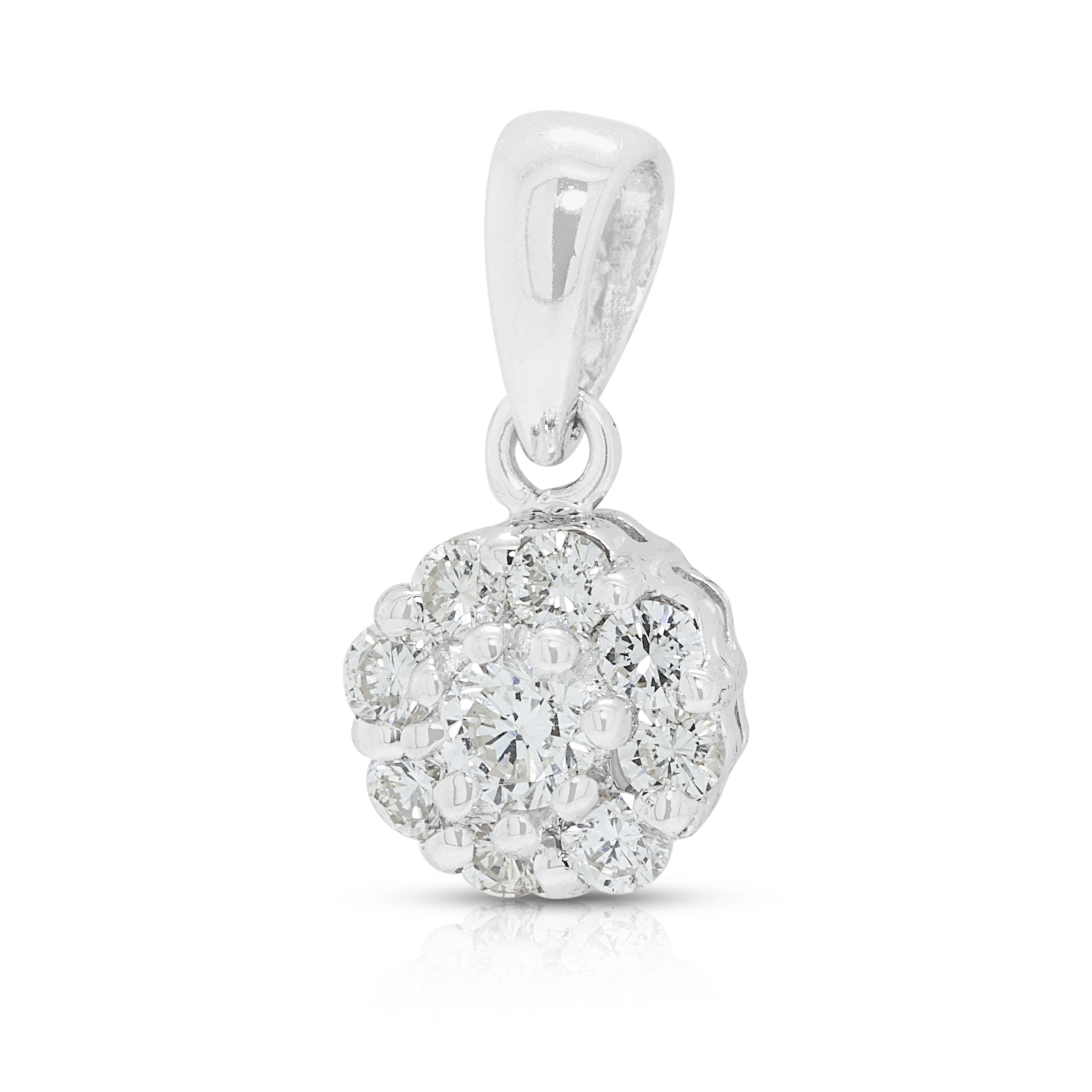 Elegant 0.09ct Natural Diamond Classic Flower Cluster Pendant in 18K White Gold