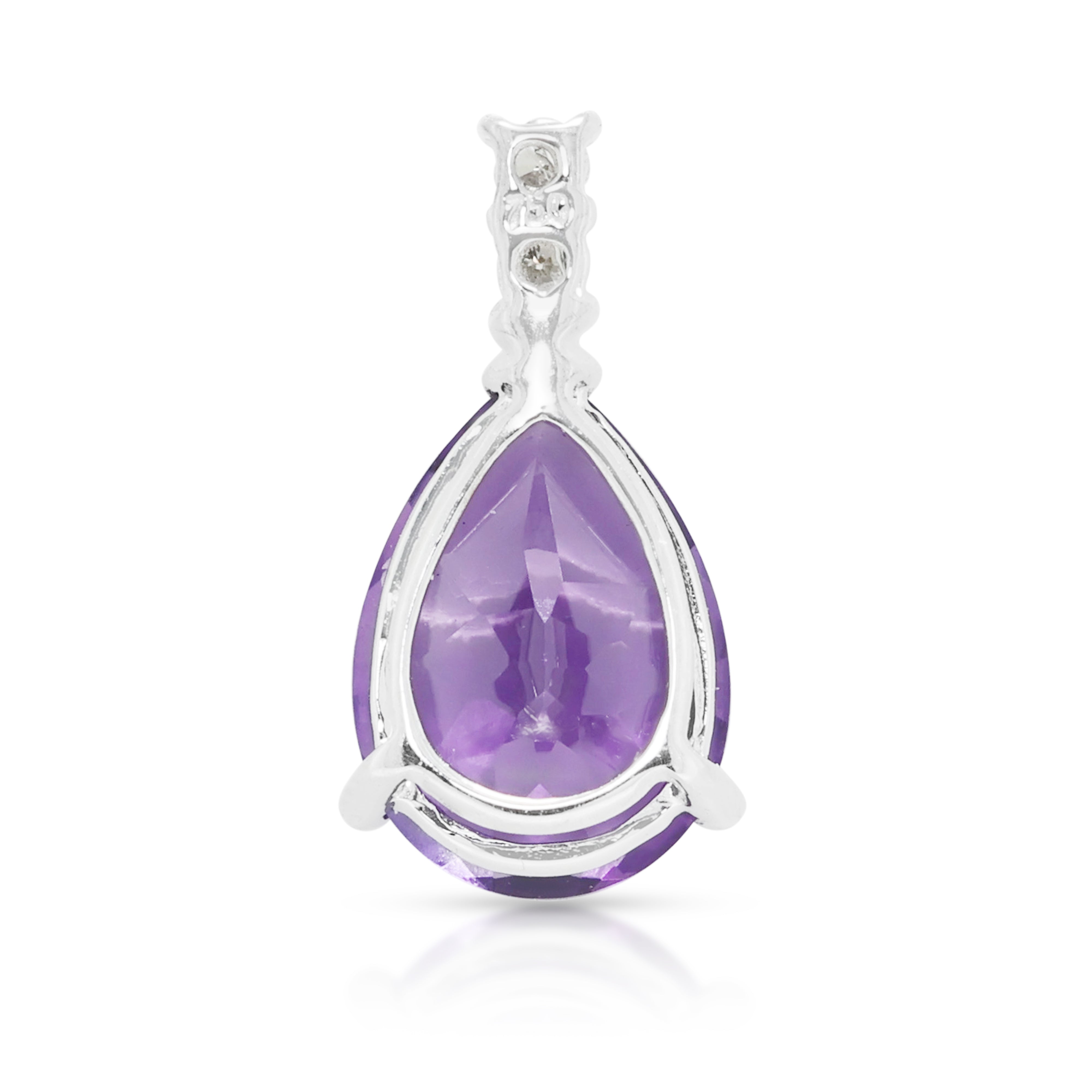 Delicate 1.50ct Amethyst and 0.03ct Natural Diamond Pendant in 18K White Gold