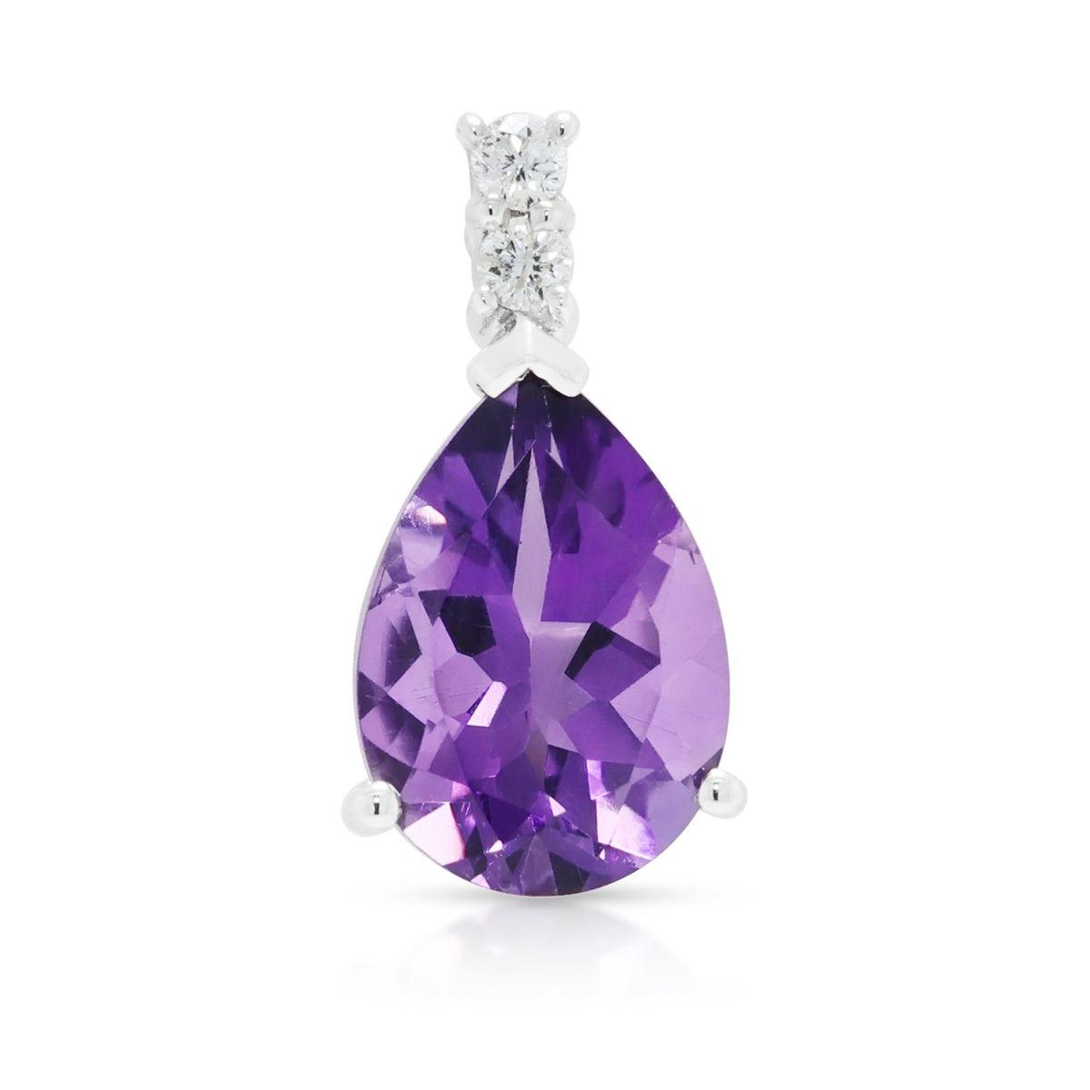 Delicate 1.50ct Amethyst and 0.03ct Natural Diamond Pendant in 18K White Gold