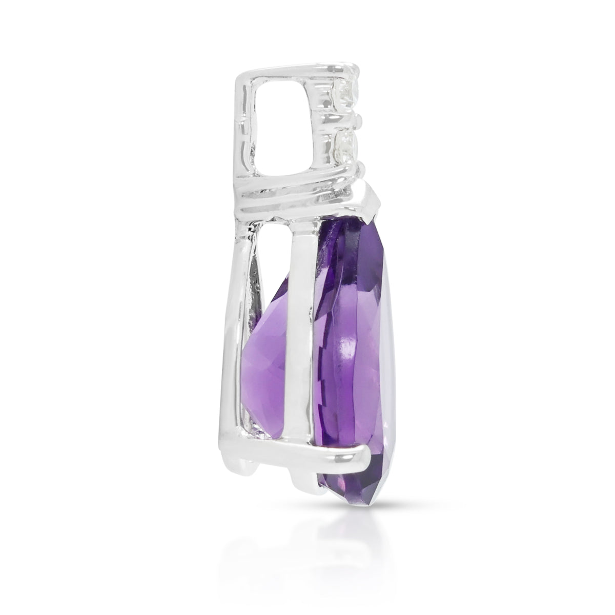 Delicate 1.50ct Amethyst and 0.03ct Natural Diamond Pendant in 18K White Gold