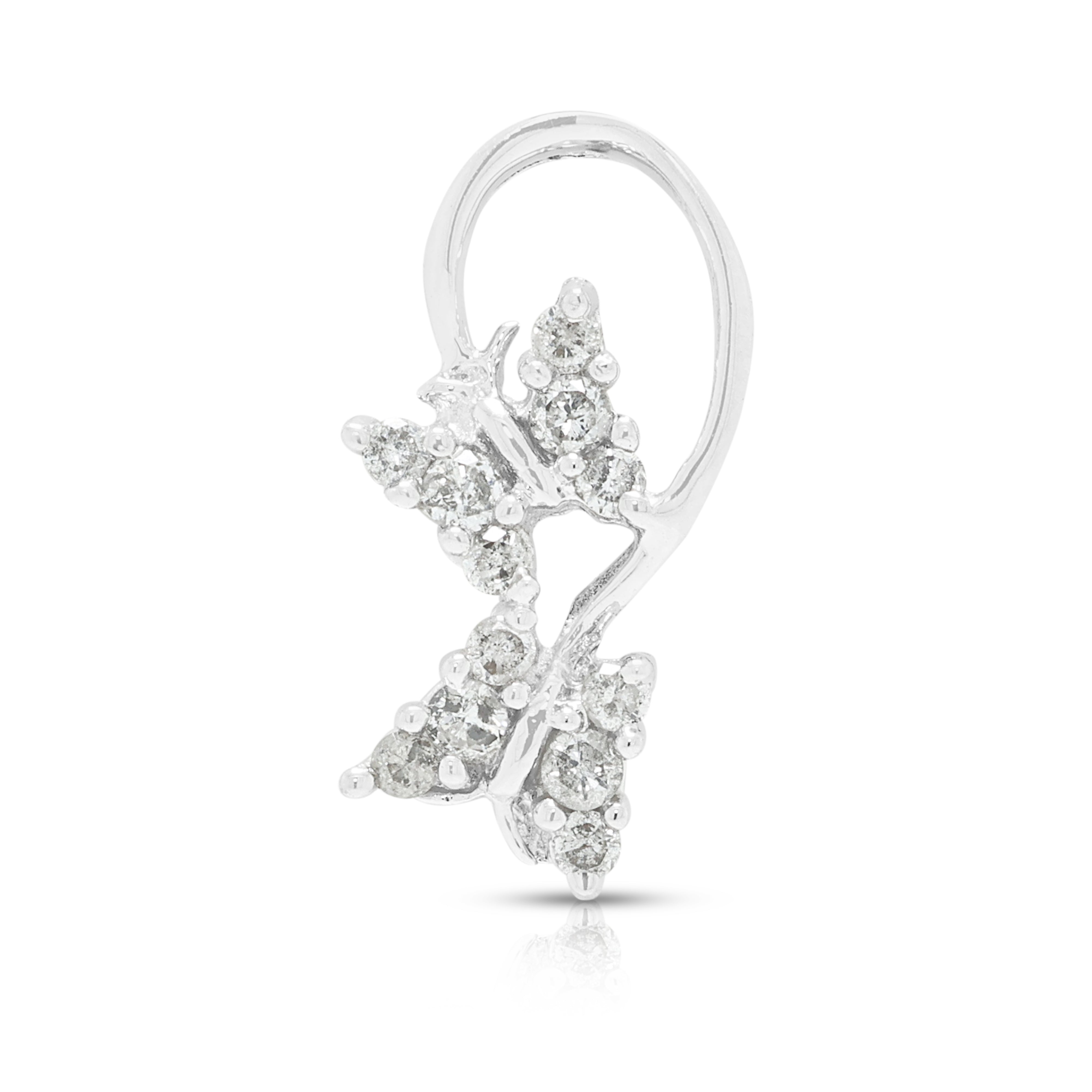 Delicate 0.12ct Natural Diamond Butterfly Bypass Teardrop Pendant in 18K White Gold