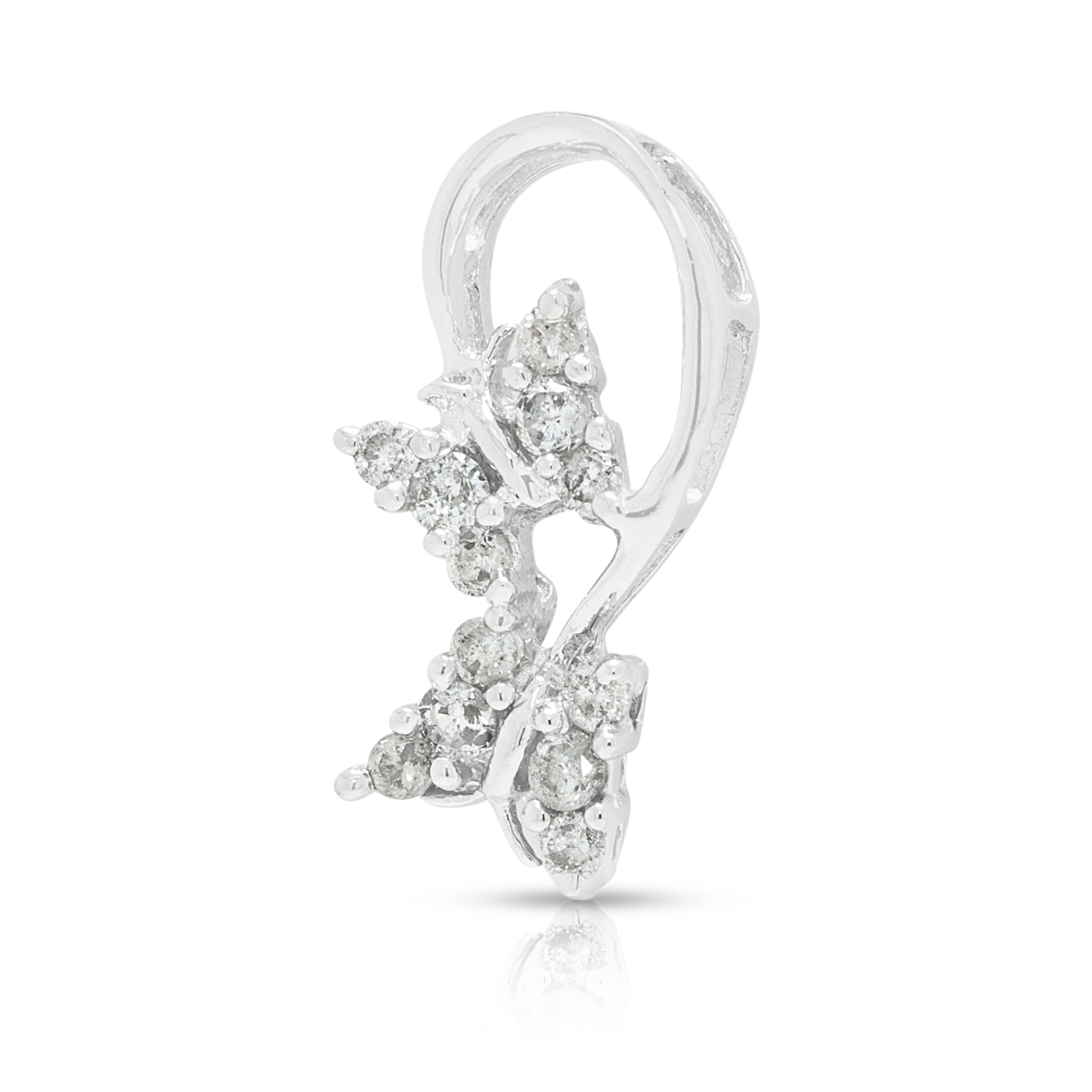Delicate 0.12ct Natural Diamond Butterfly Bypass Teardrop Pendant in 18K White Gold