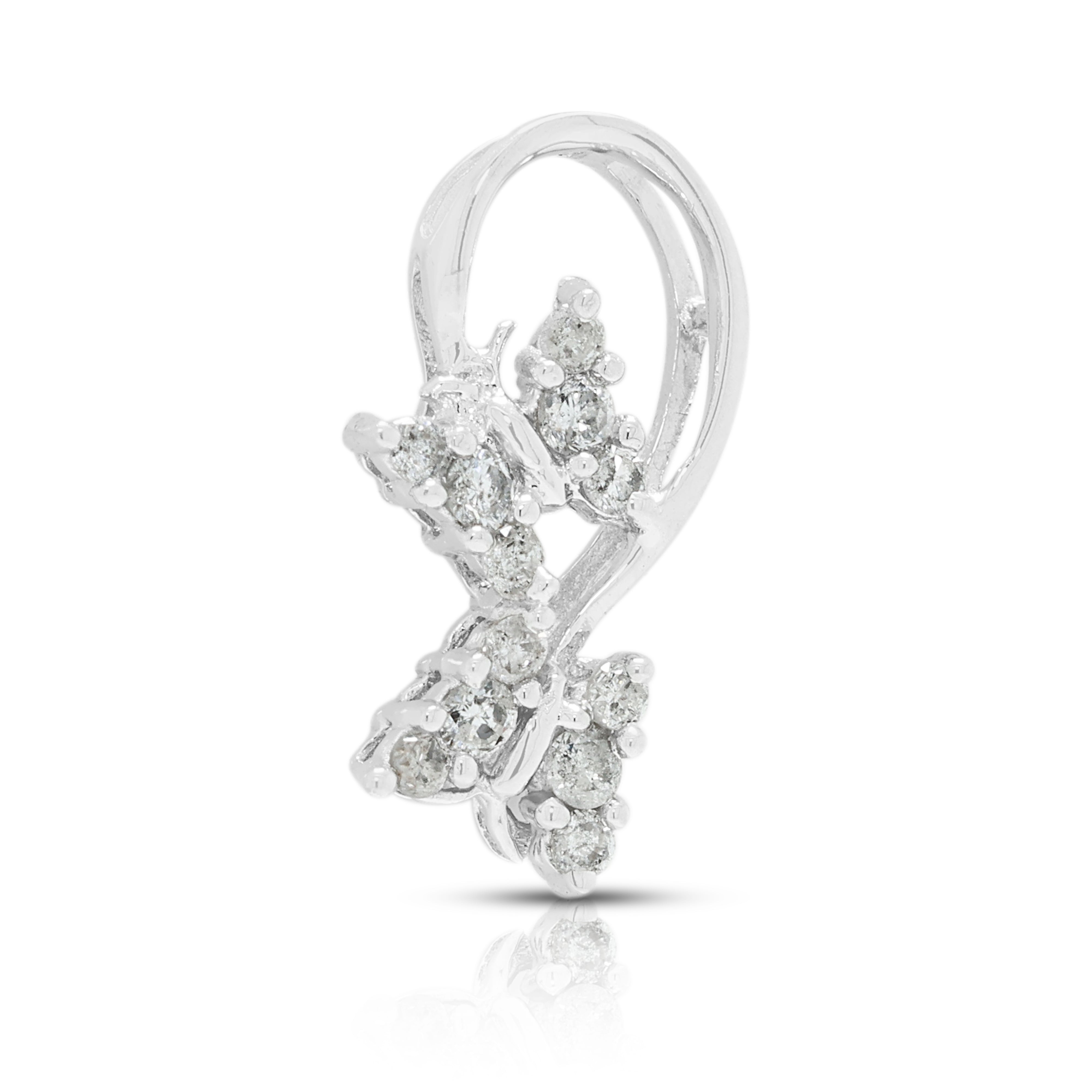 Delicate 0.12ct Natural Diamond Butterfly Bypass Teardrop Pendant in 18K White Gold