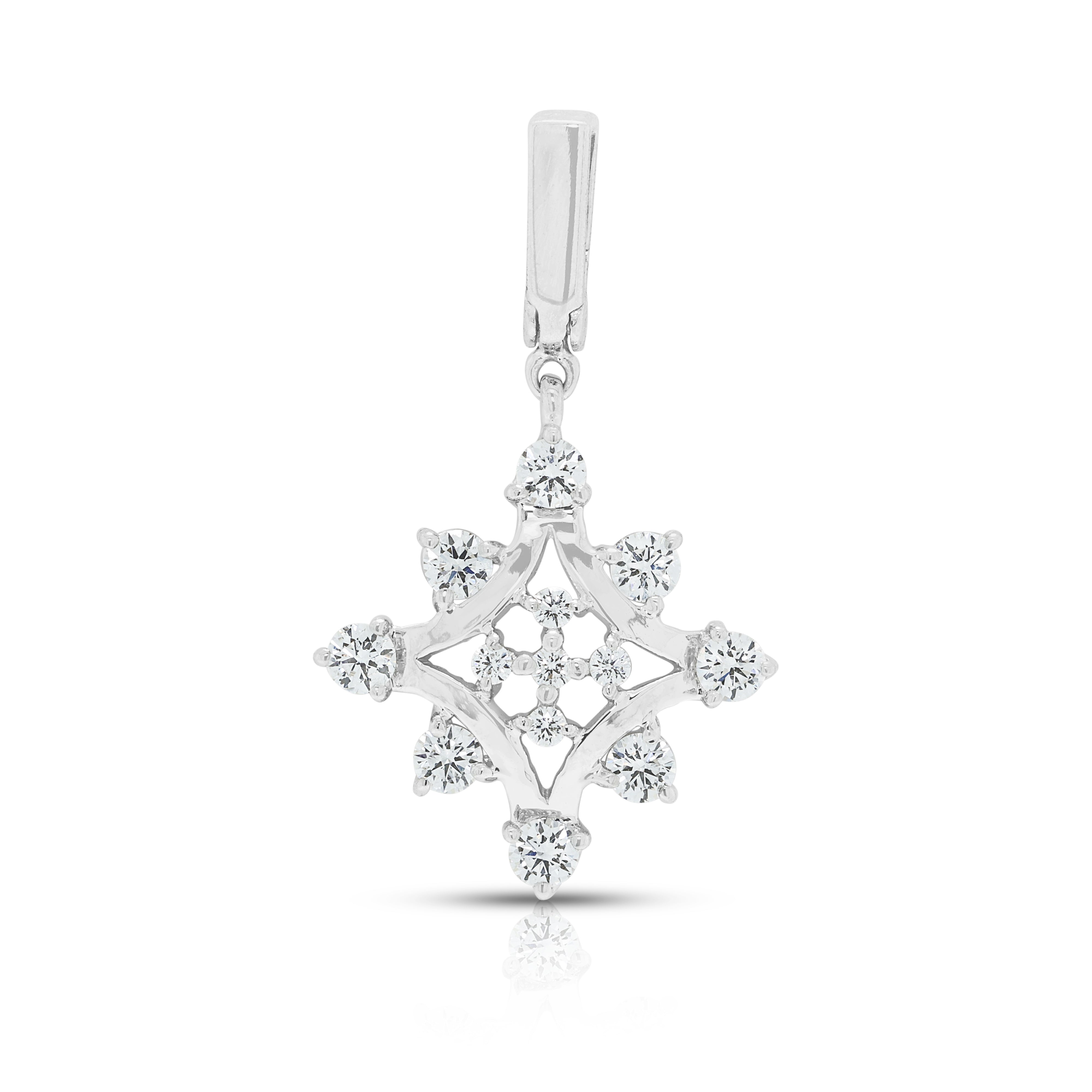 Elegant 0.30ct Natural Diamond Geometric Starburst Pendant in 18K White Gold