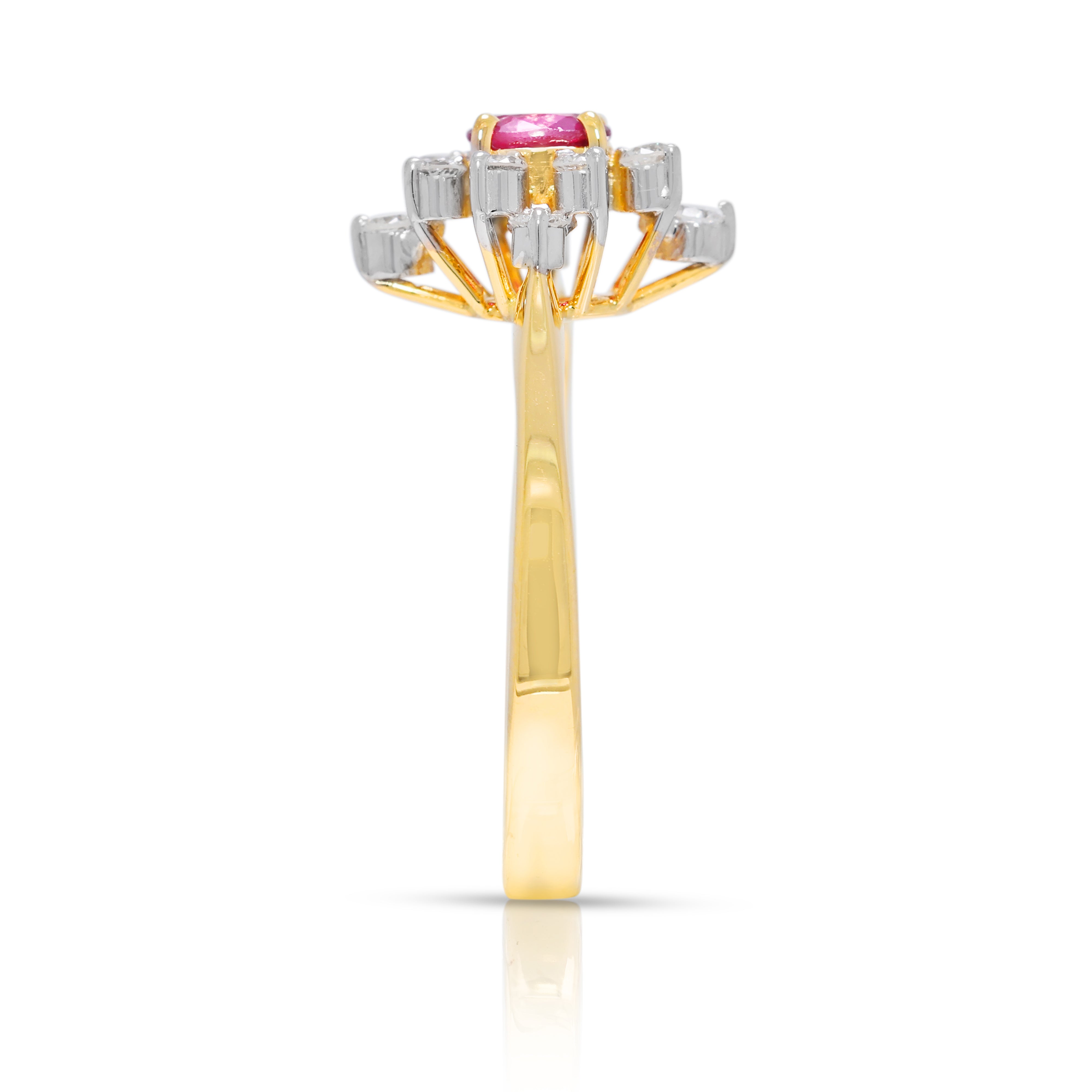 Dazzling 0.42ct Ruby & Diamond Floral Ring in 14K Yellow Gold (New)