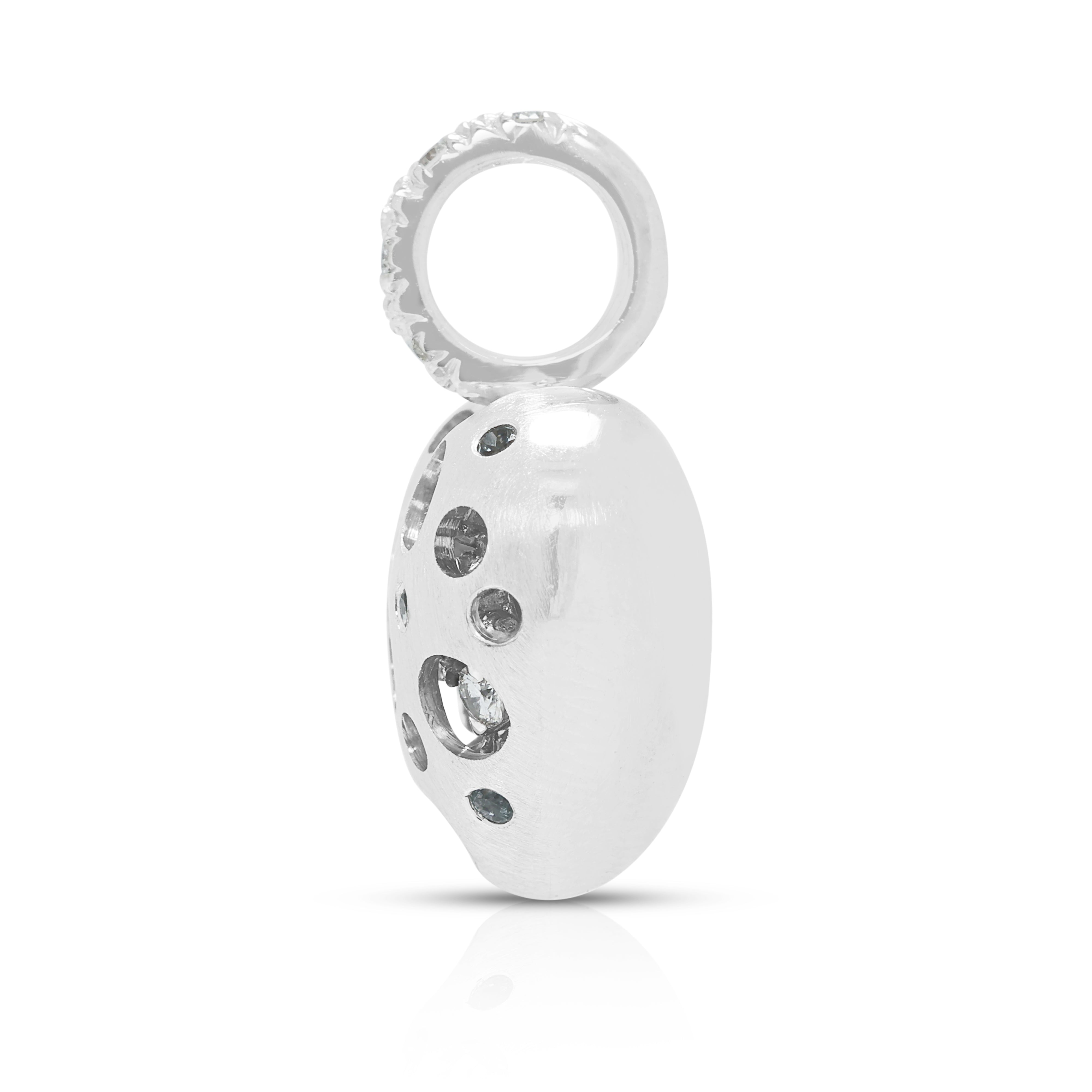 Sculptural 0.03ct Light Blue Spinel and 0.19ct Natural Diamond Satin-Finished Bubble Heart Pendant in 18K White Gold