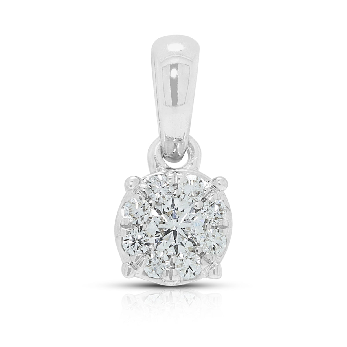 Scintillating 0.14ct Natural Diamond Classic Daisy Cluster Pendant in 18K White Gold