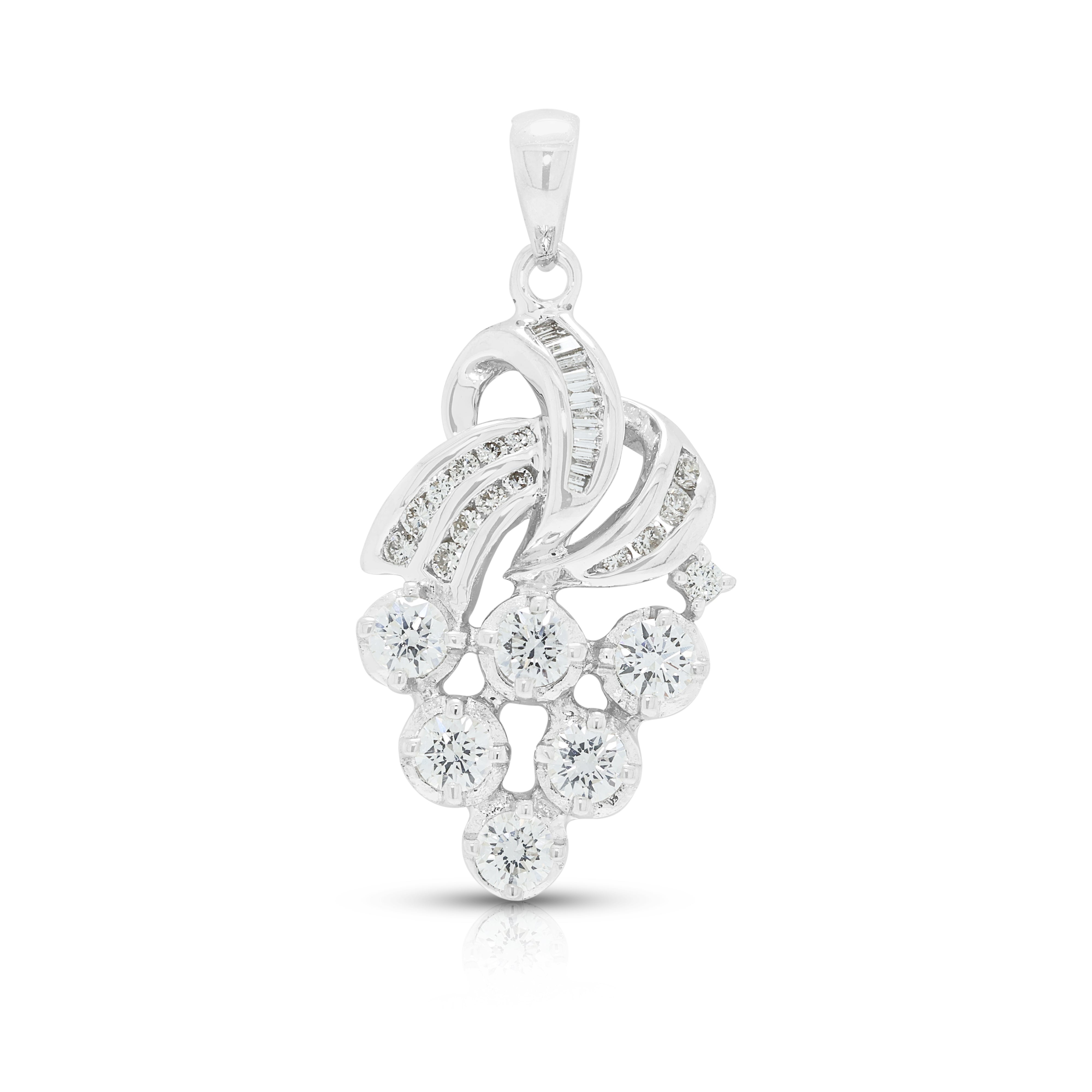 Elegant 0.50ct Natural Diamond Stylized Grape Bunch Ribbon Pendant in 18K White Gold