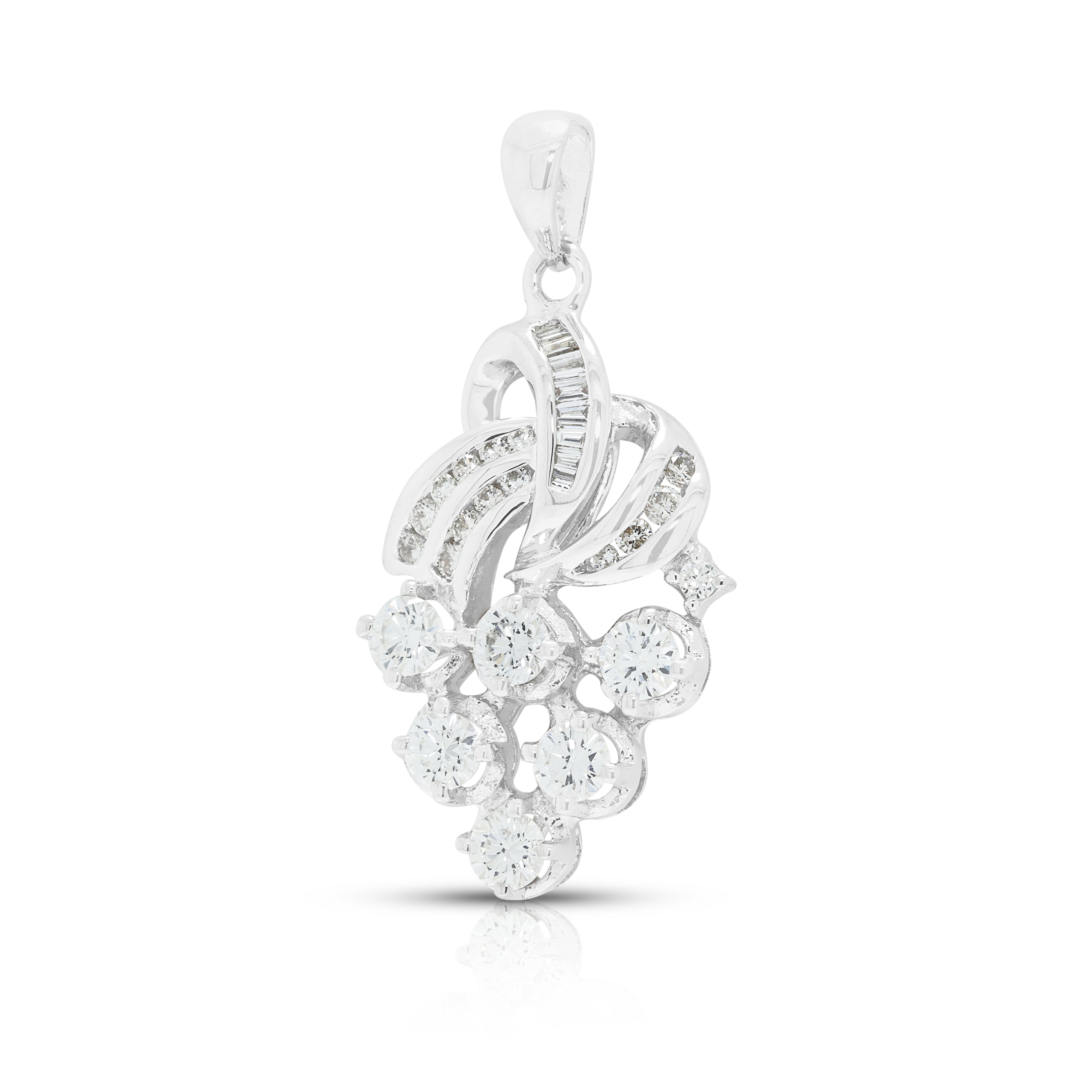 Elegant 0.50ct Natural Diamond Stylized Grape Bunch Ribbon Pendant in 18K White Gold