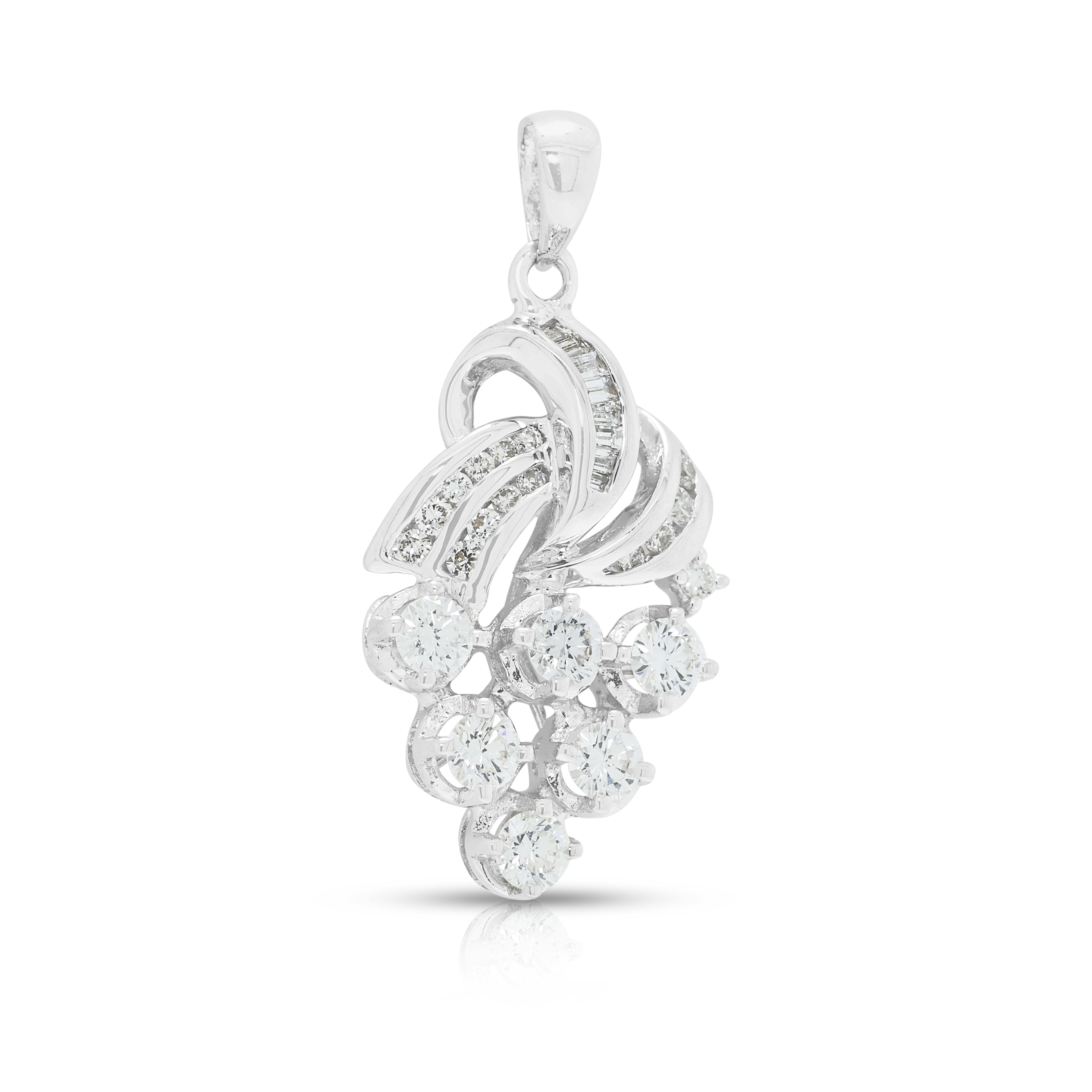 Elegant 0.50ct Natural Diamond Stylized Grape Bunch Ribbon Pendant in 18K White Gold