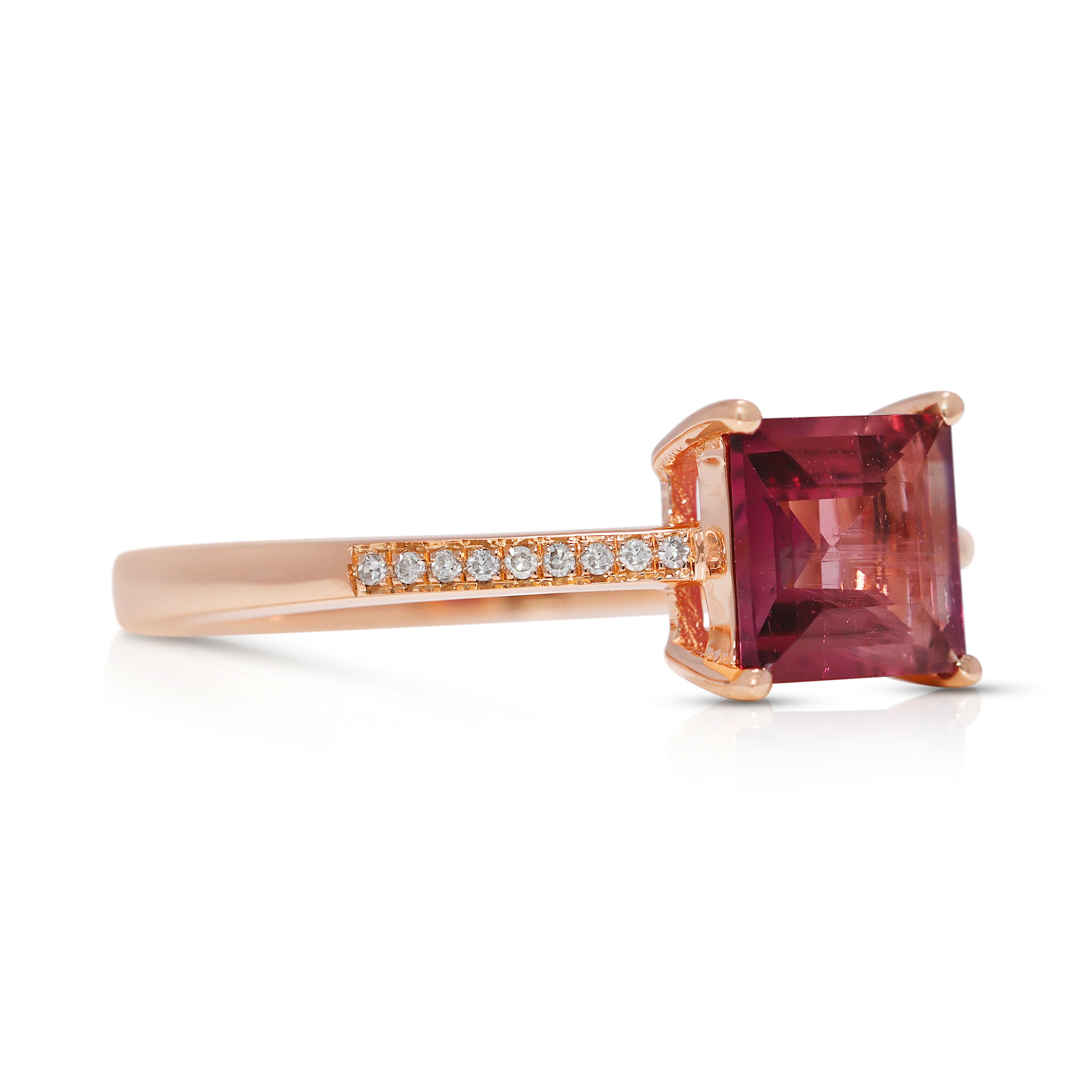 Enchanting 1.14ct Tourmaline & Natural Diamond 18K Rose Gold Pave Ring (New)