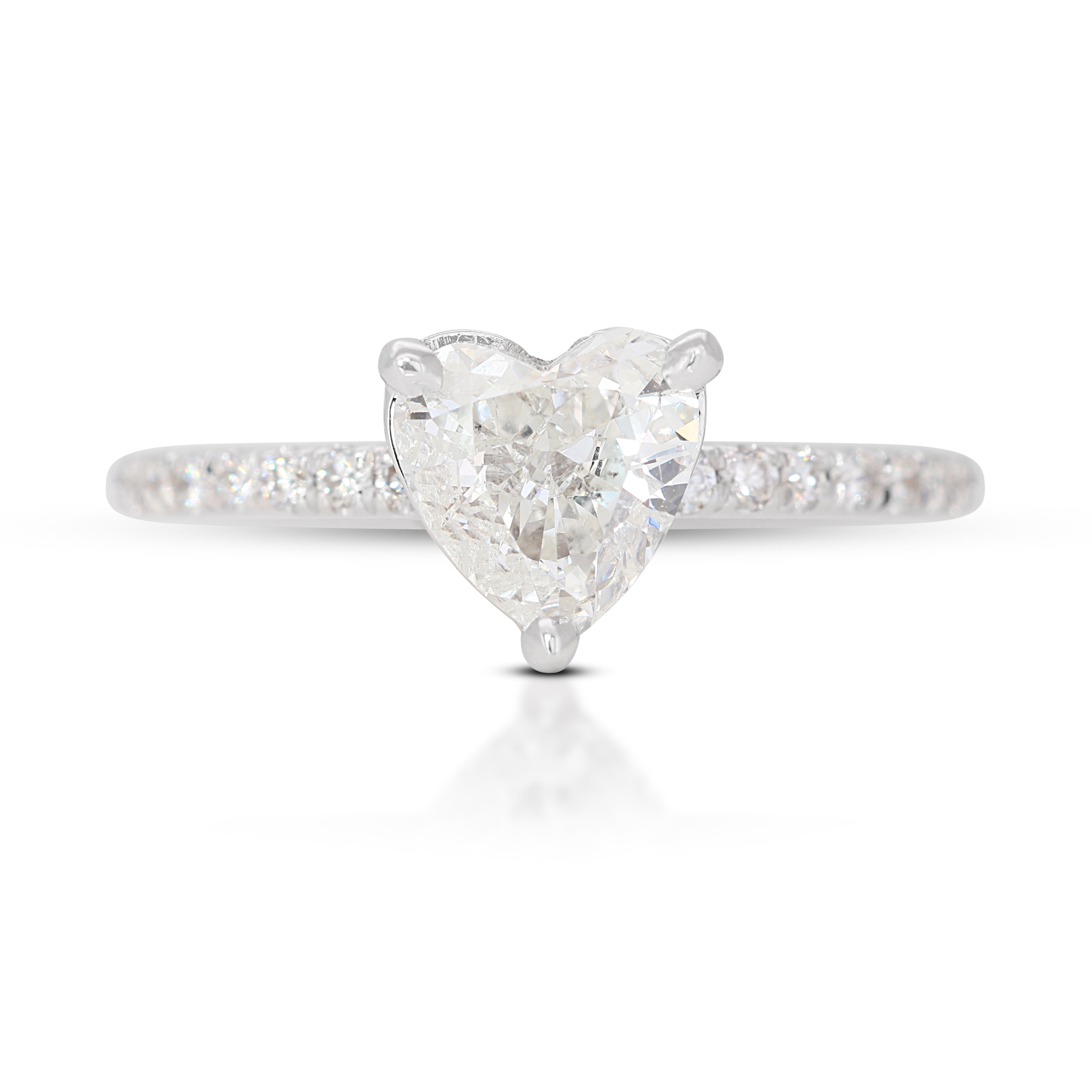 Mesmerizing 0.84ct Heart Diamond Pave Ring set in 14K White Gold