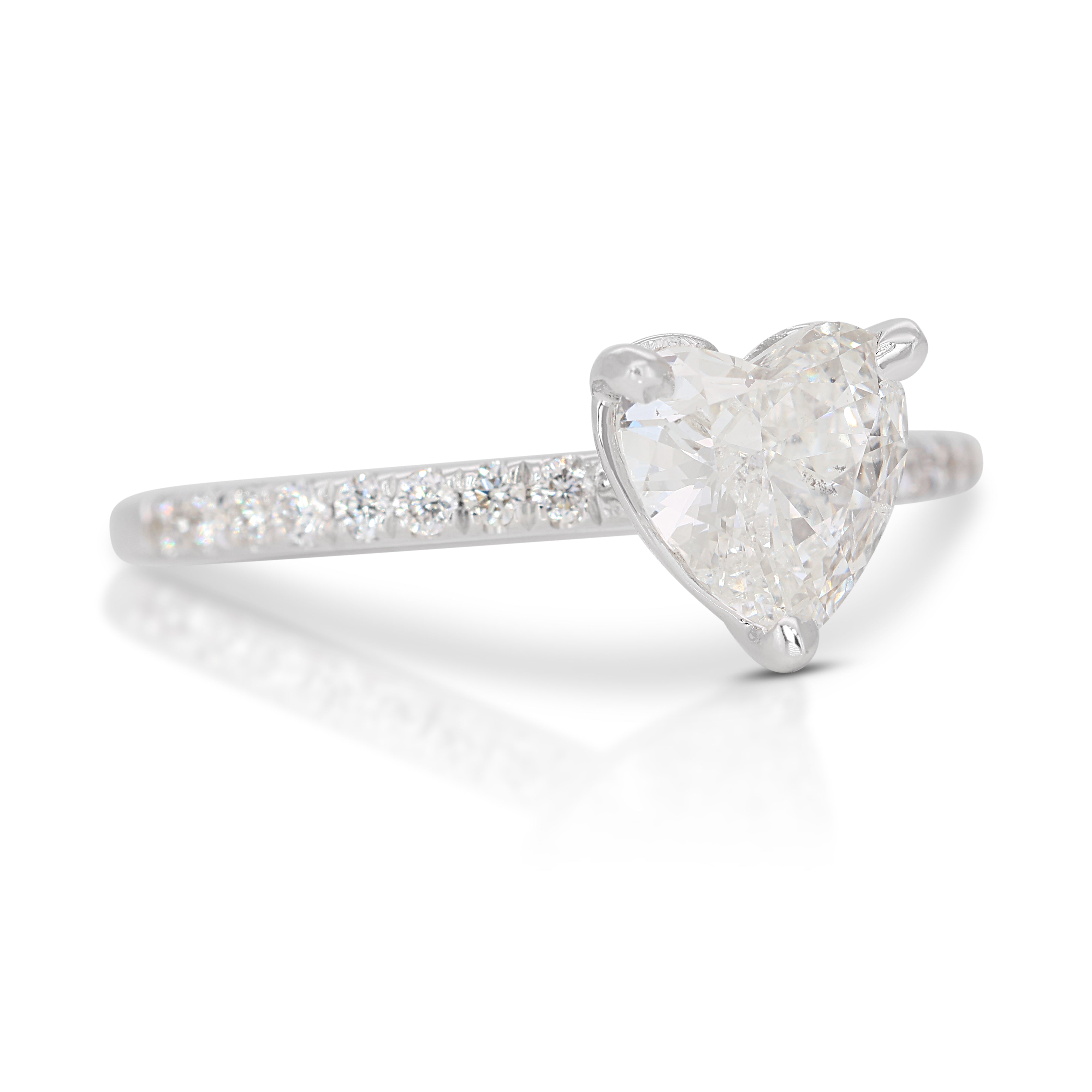 Mesmerizing 0.84ct Heart Diamond Pave Ring set in 14K White Gold