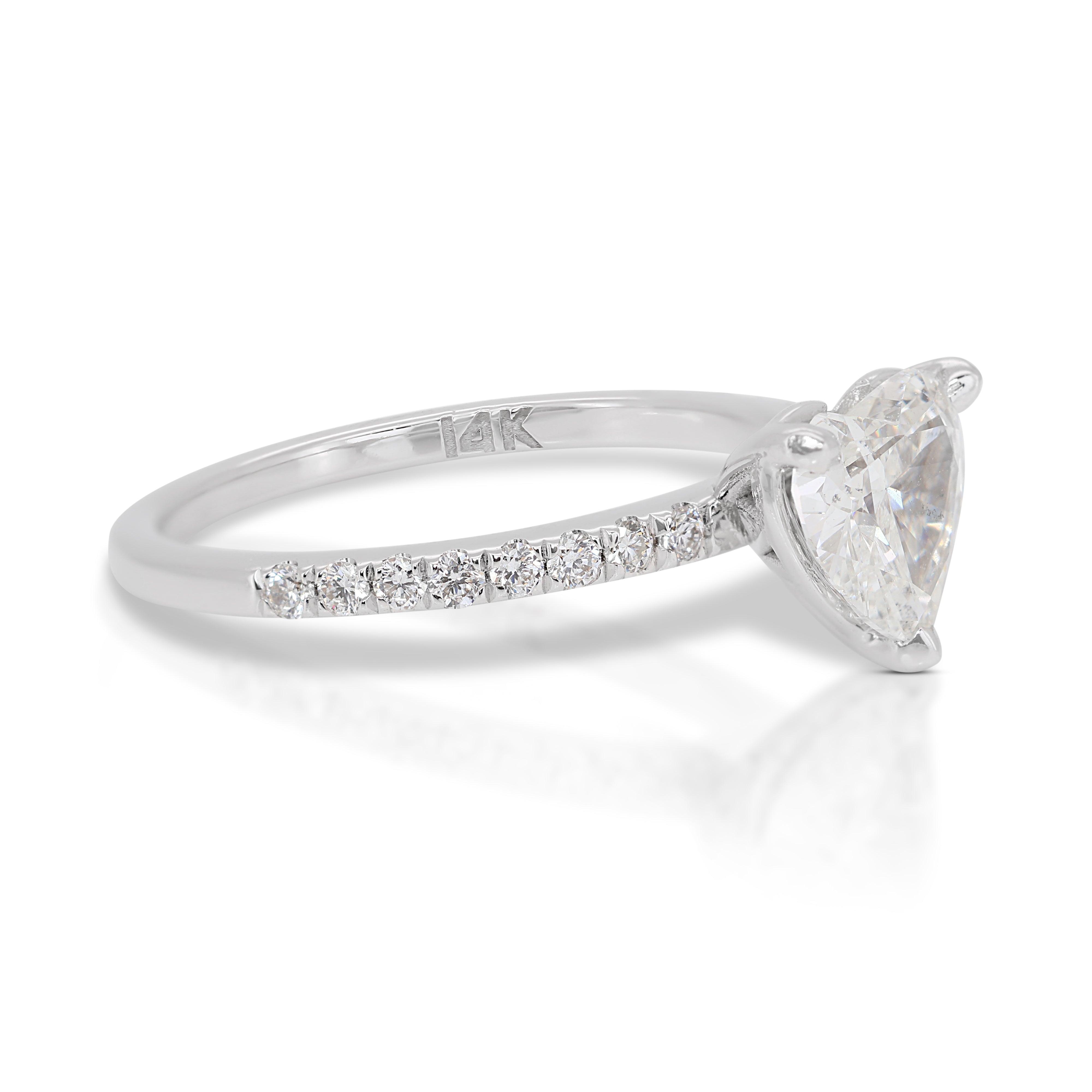 Mesmerizing 0.84ct Heart Diamond Pave Ring set in 14K White Gold