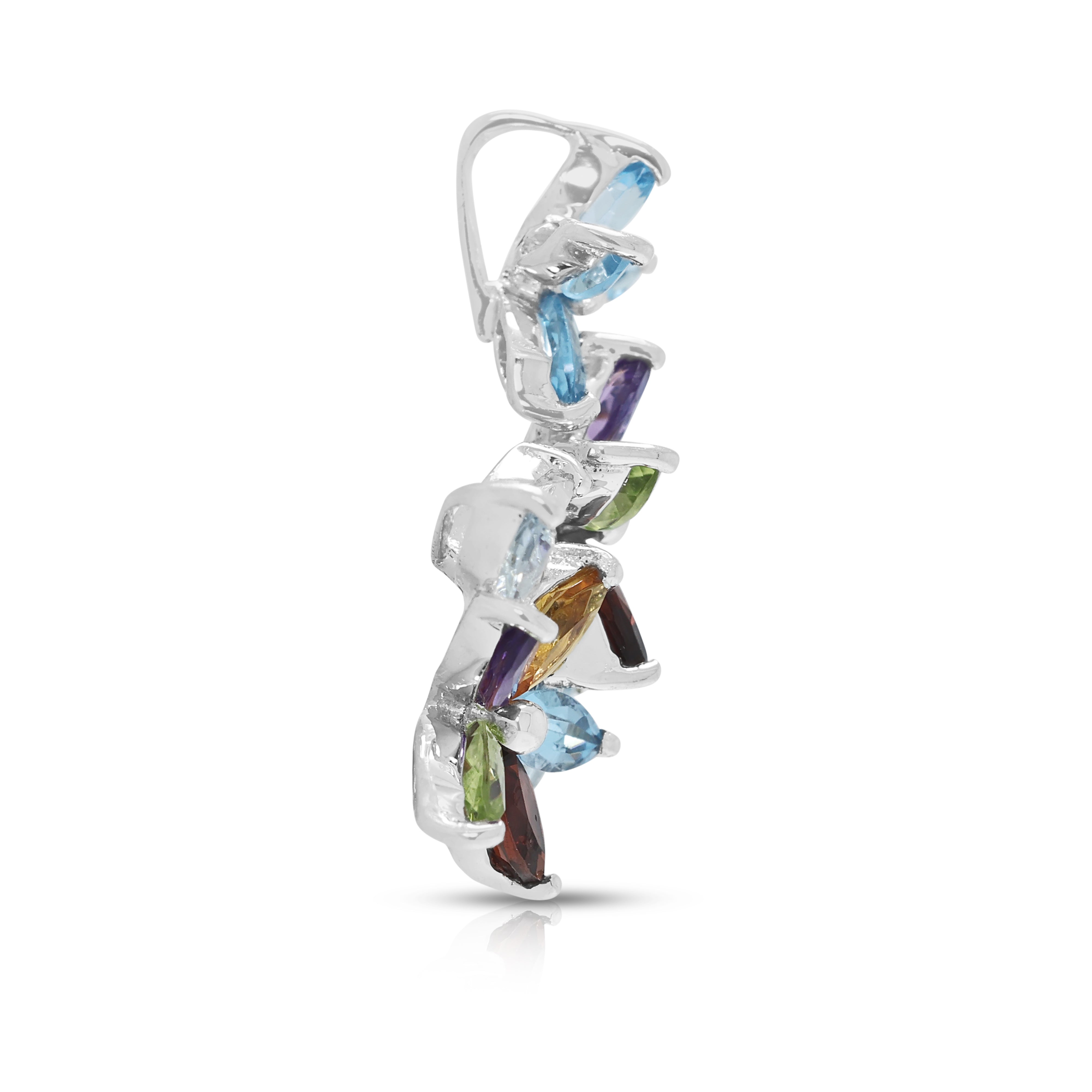 Vibrant 0.55ct Blue Topaz and 0.40ct Multi-Gemstone Bouquet Cluster Pendant in 18K White Gold