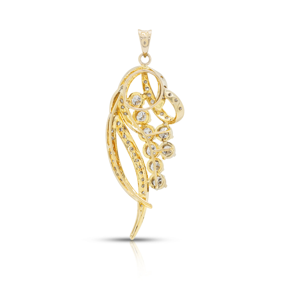 Magnificent 0.87ct Natural Diamond Cascading Floral Ribbon Drop Pendant in 14K Yellow Gold