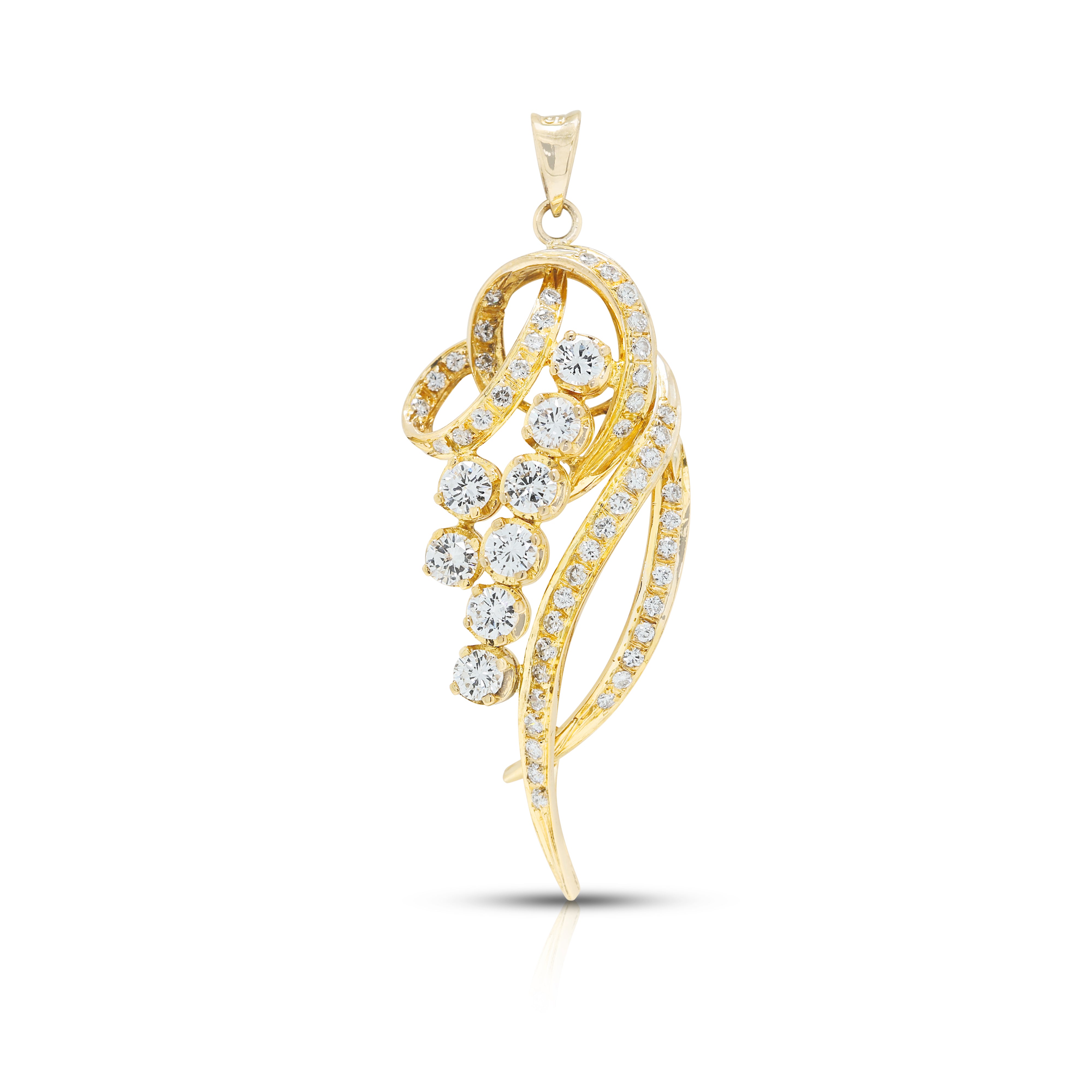 Magnificent 0.87ct Natural Diamond Cascading Floral Ribbon Drop Pendant in 14K Yellow Gold